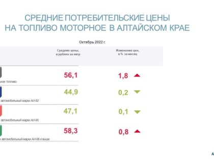 О потребительских ценах на бензин и дизельное топливо  в Алтайском крае в октябре 2022 года