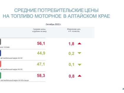 ПРЕСС-ВЫПУСК О потребительских ценах на бензин и дизельное топливо в Алтайском крае в октябре 2022 года