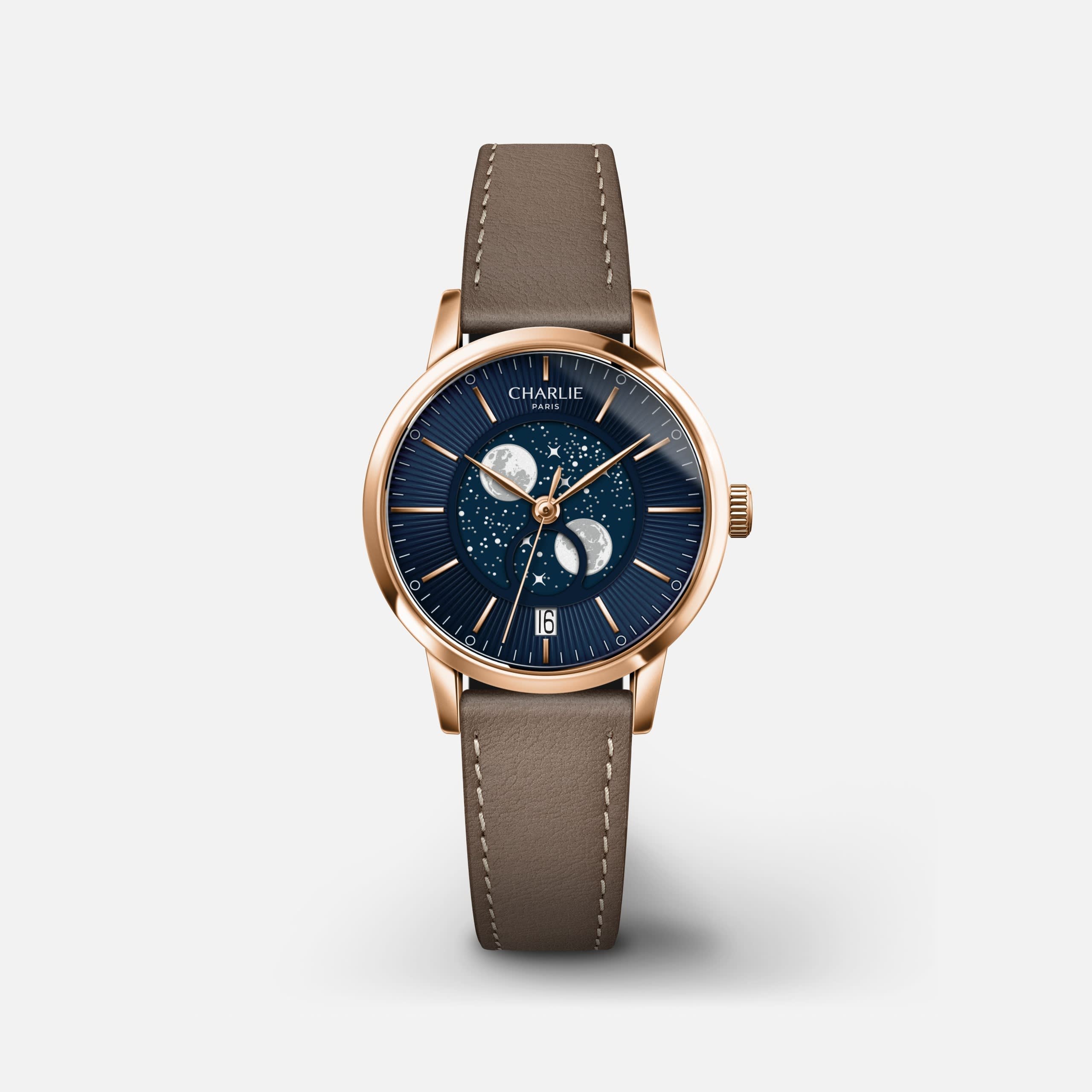 Sully Watch Charlie Paris SULLY – Moon Phase – Rose Gold & Blue – World Watch ...