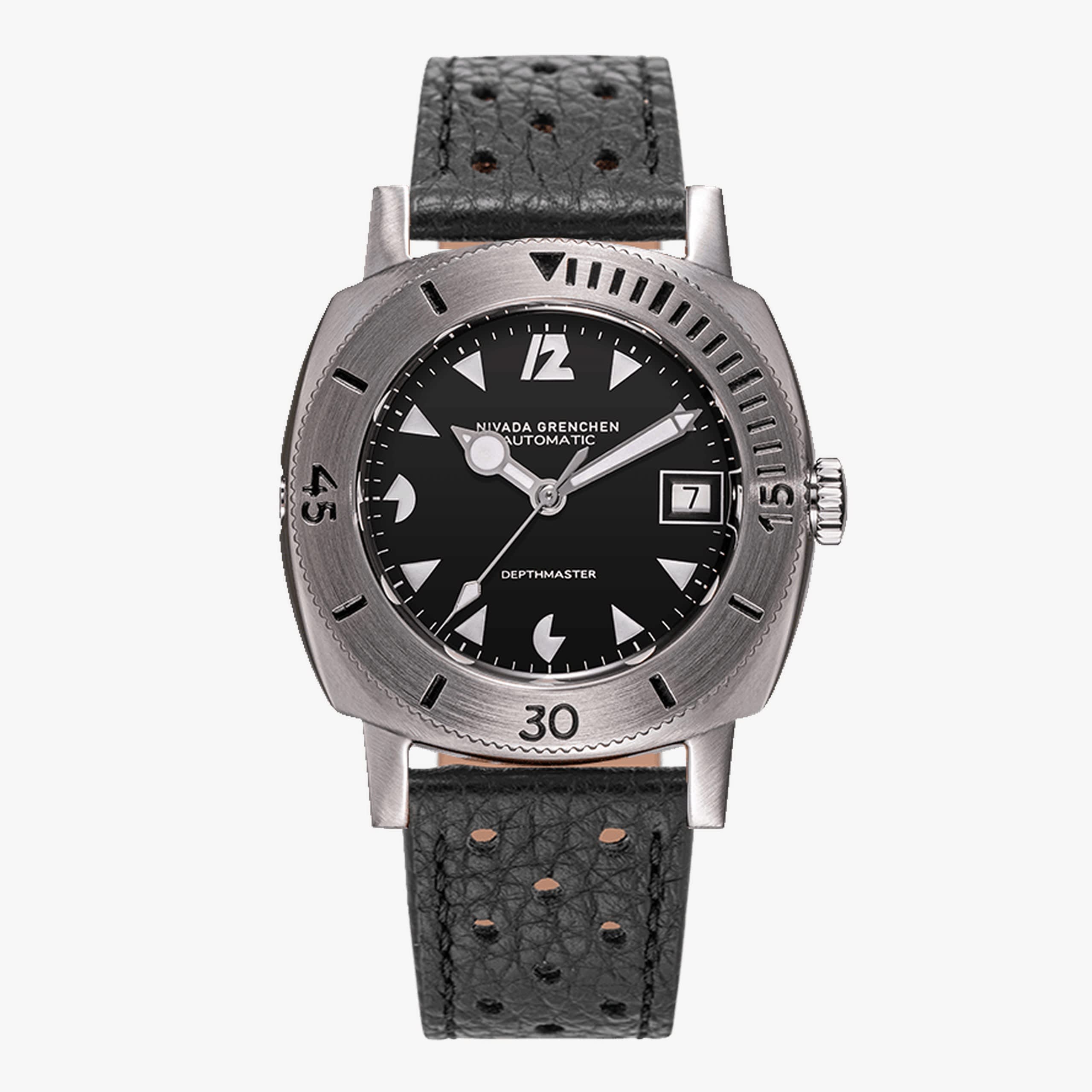 Nivada White Art Deco Date Depthmaster – Black Racing Strap