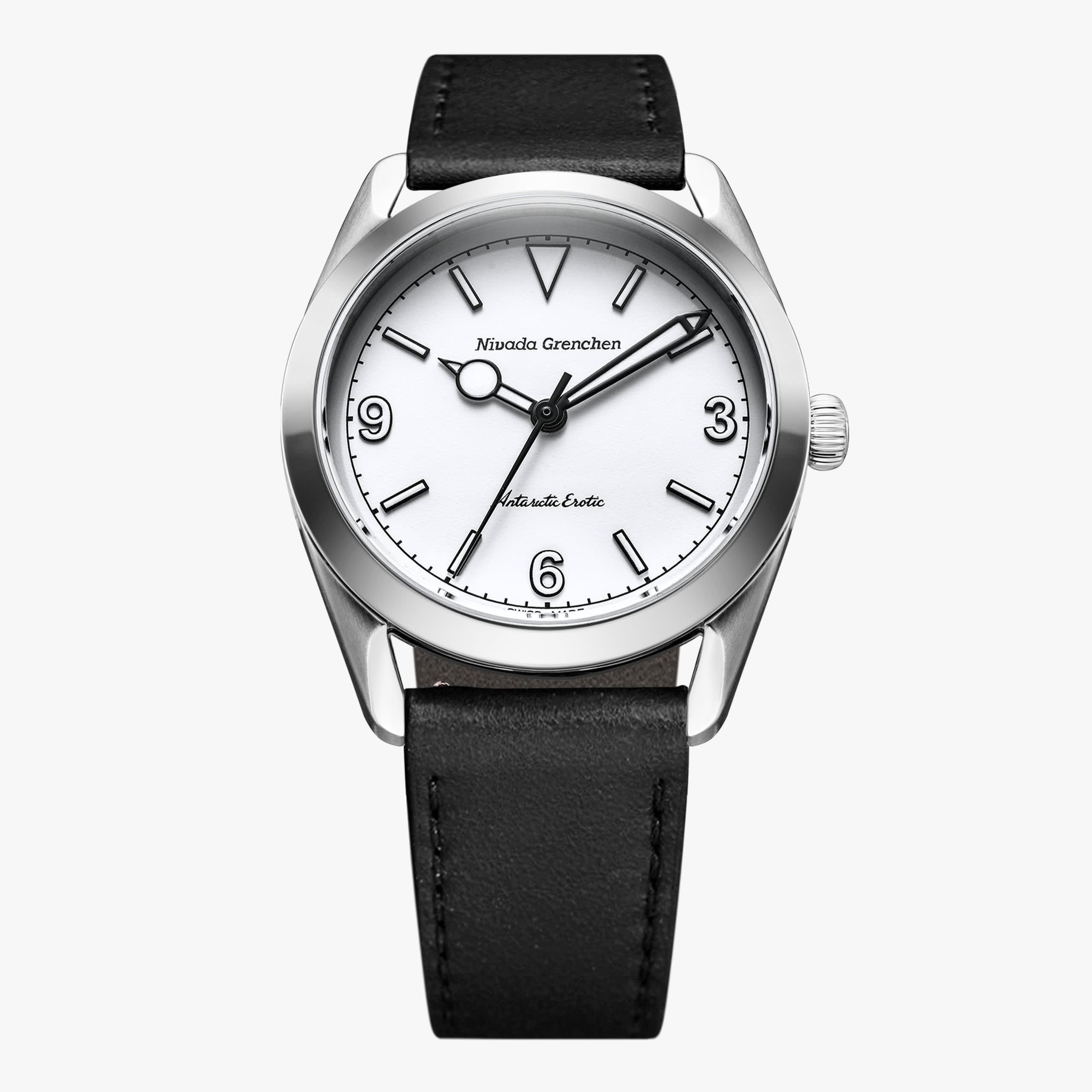 Nivada Antarctic Erotic – White – Black Leather | World Watch Museum