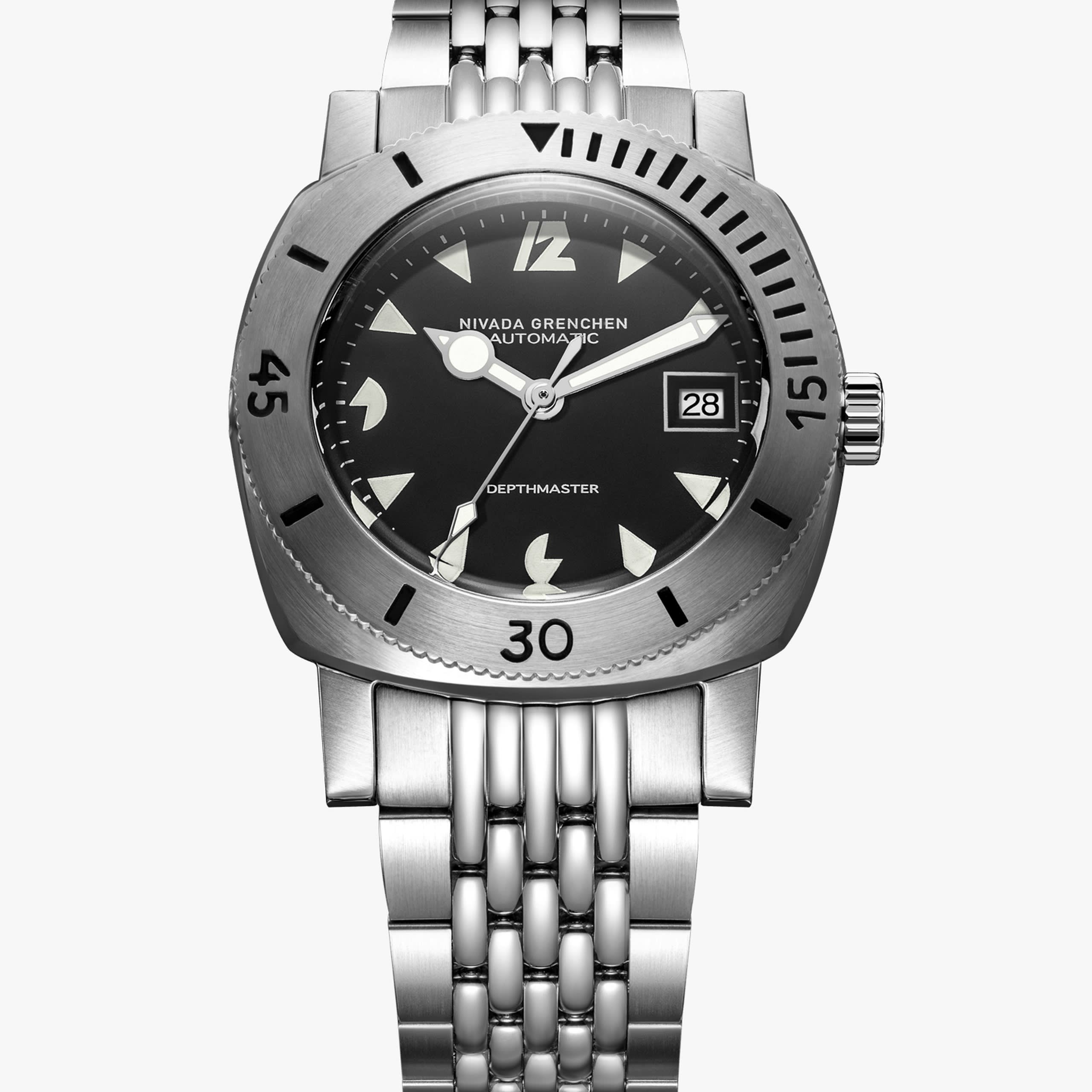 Nivada White Art Deco Date Depthmaster – Black Racing Strap