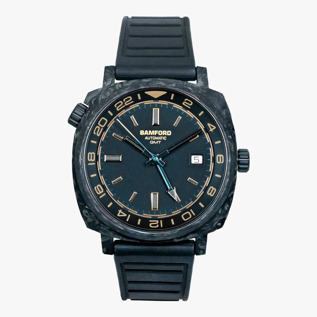 Bamford London GMT Forged Carbon - Dark deep blue-green with Gold accents