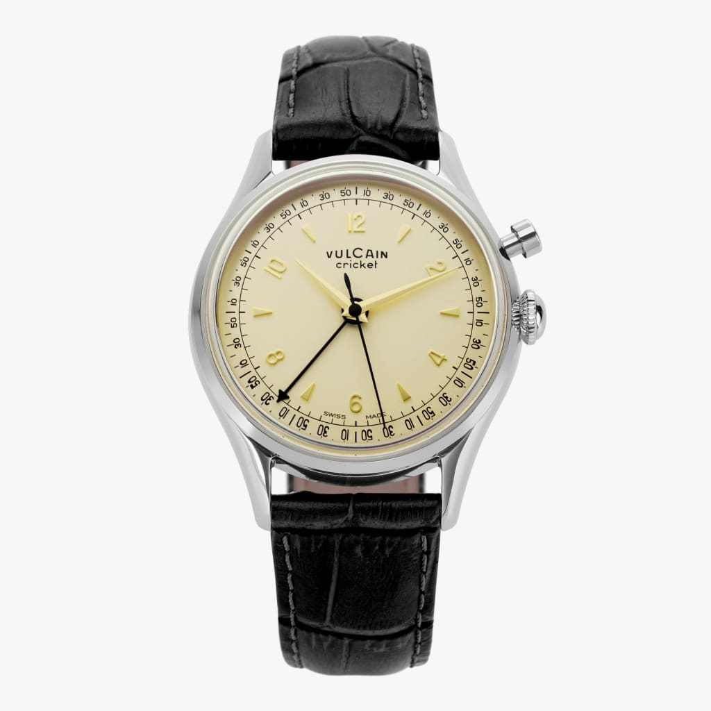 Vulcain Cricket Tradition 39 mm - Eggshell Black Alligator (CITES) / Steel Case Back
