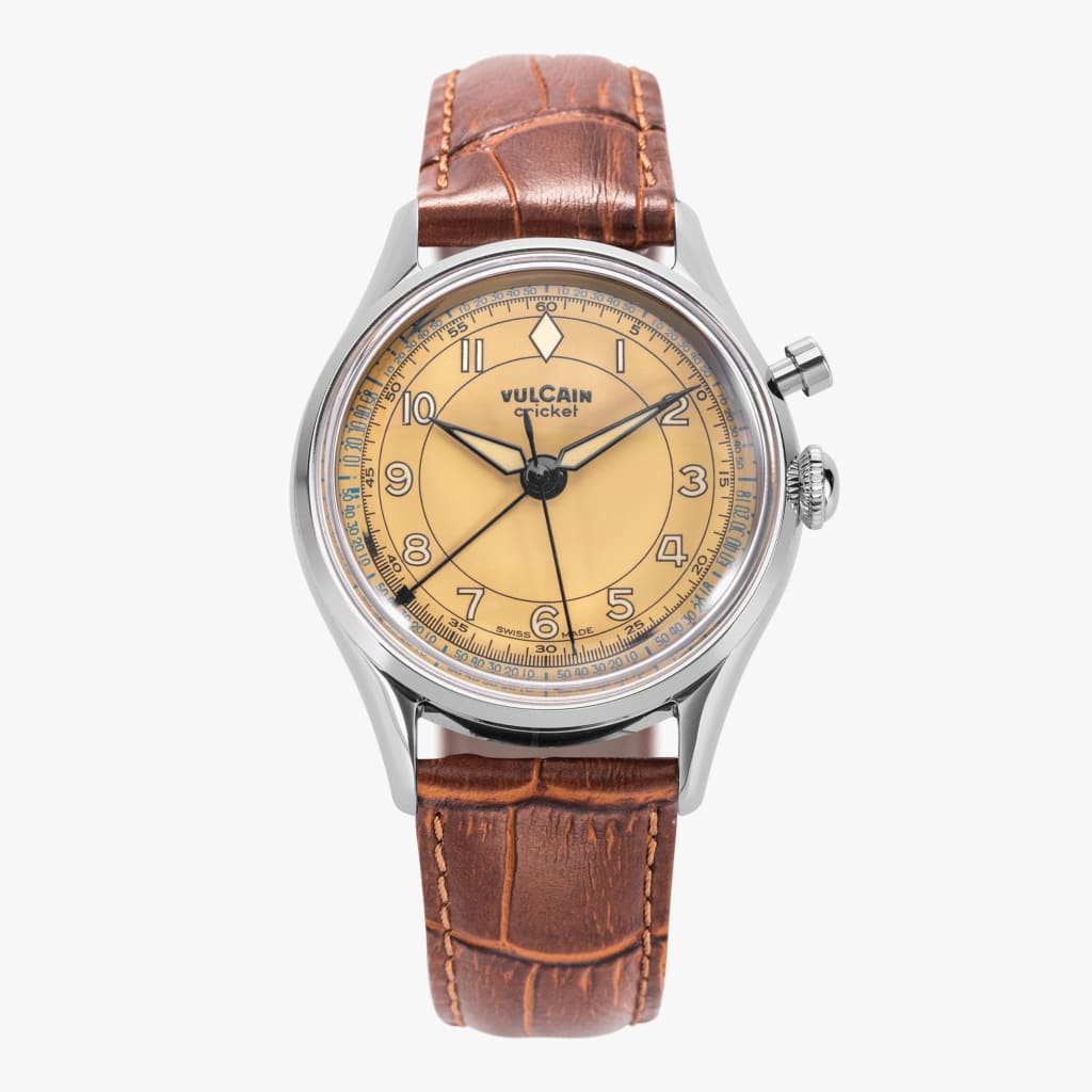 Vulcain Cricket Classique 39 mm - Khaki Brown Black Alligator (Cites) / Steel Case Back