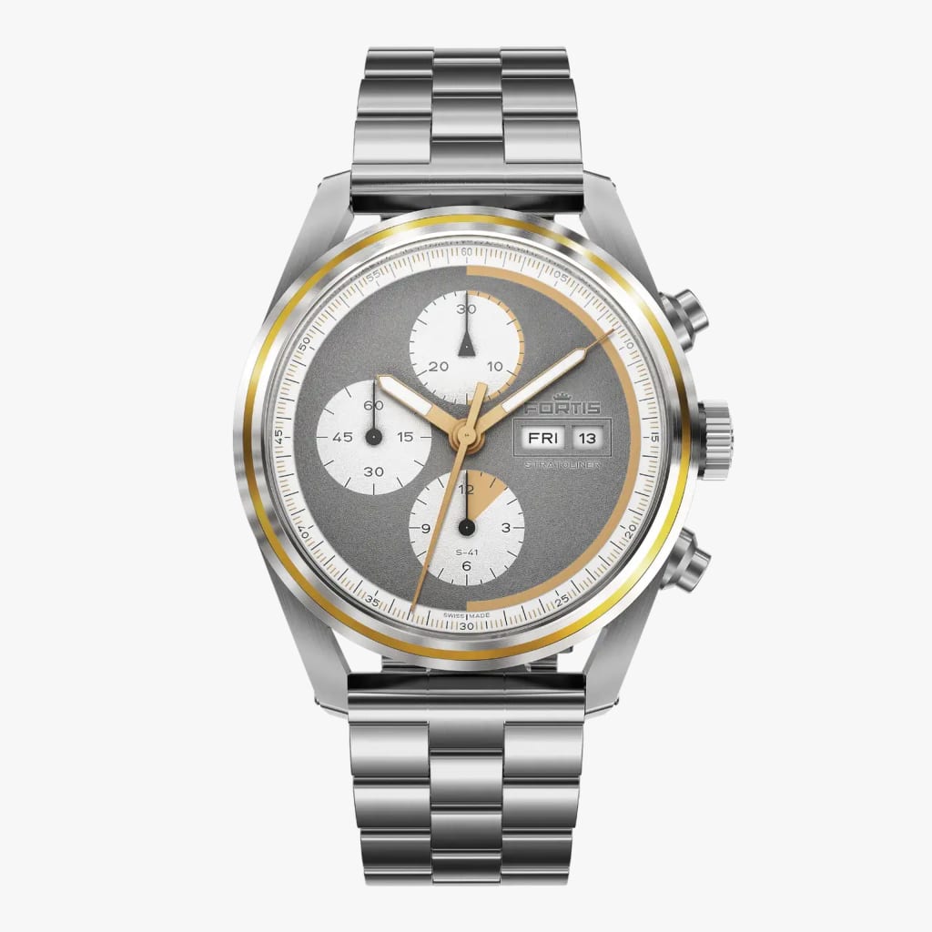 Fortis Stratoliner S-41 - Cool Gray Supernova / Block Bracelet