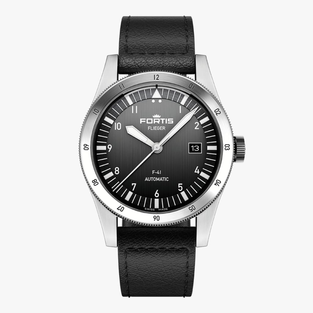 Fortis Flieger F-41 - Noir / Bracelet Aviator