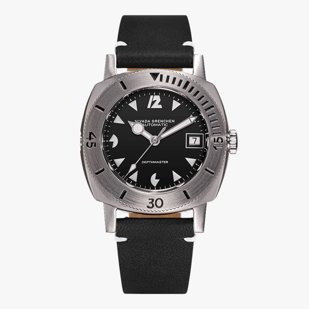 Nivada White Art Deco Date Depthmaster - Brown Leather White Stitching