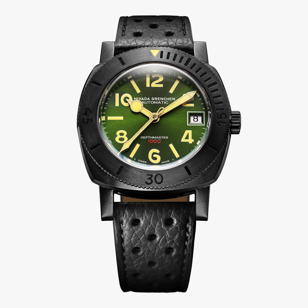 Nivada Depthmaster Numerals - Black & Green - Black Racing Strap