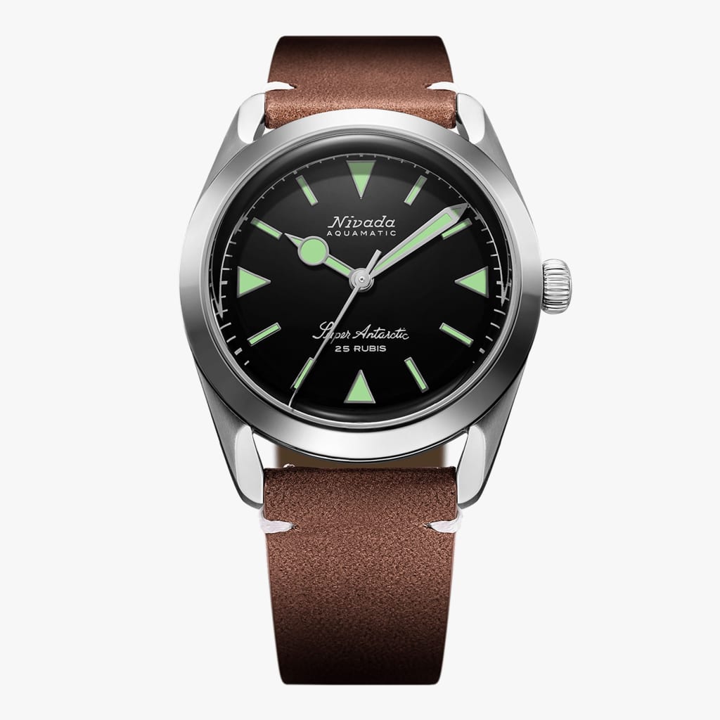 Nivada Super Antarctic Green - 38mm - Brown Leather White Stitching
