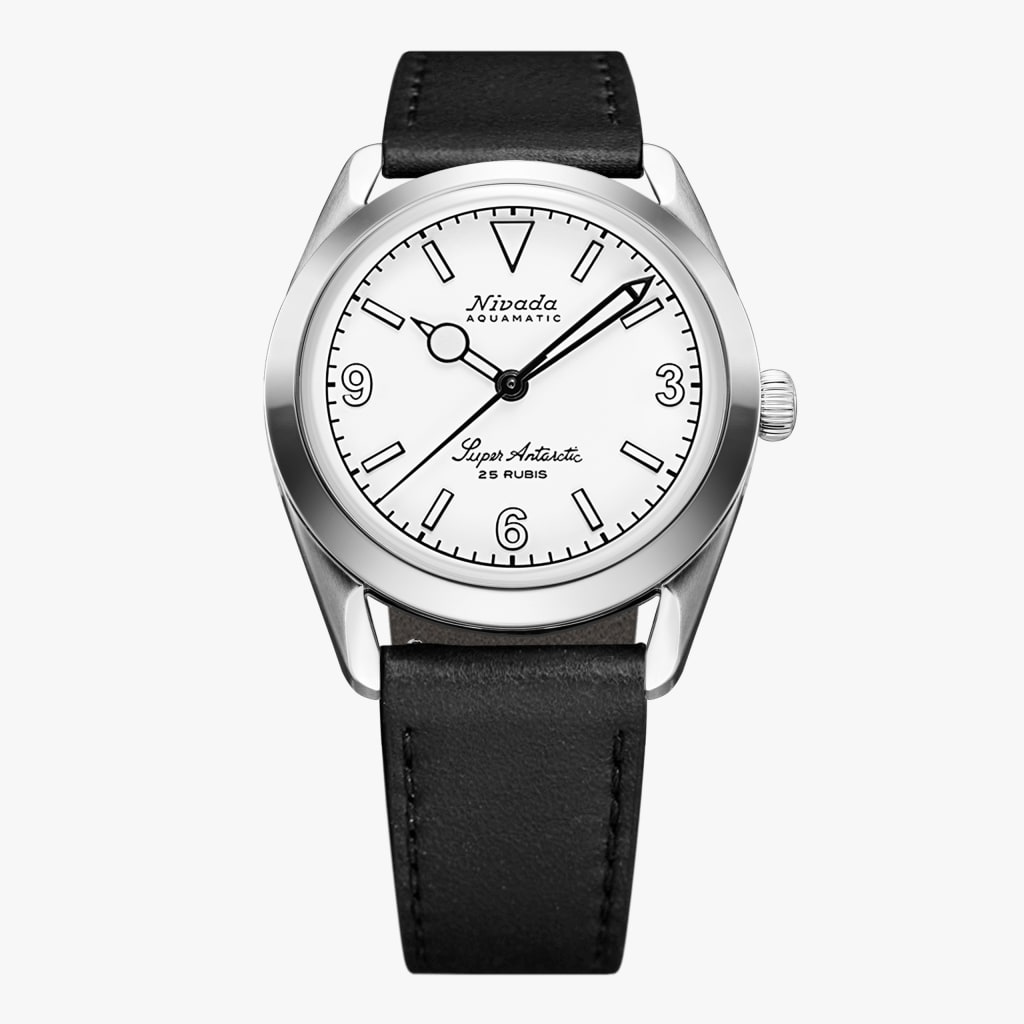 Nivada Super Antarctic White 3.6.9 - White Luminova - 38mm - Black Leather