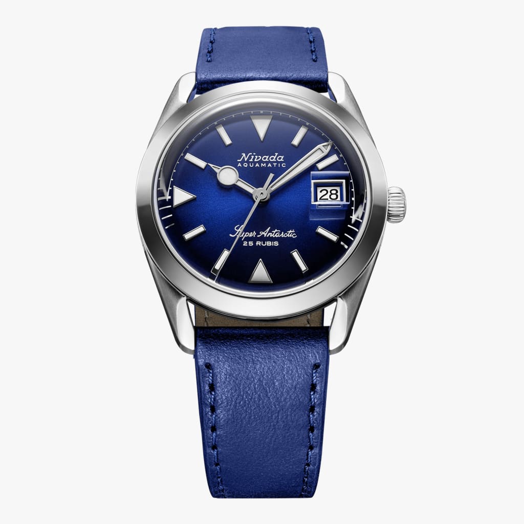 Nivada Super Antarctic Blue - 38mm - Blue Leather / With Date