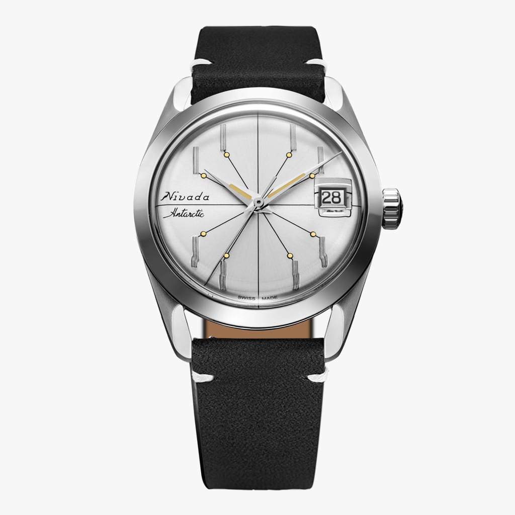 Nivada Antarctic Spider Silver - 35mm - Black leather White Stitching