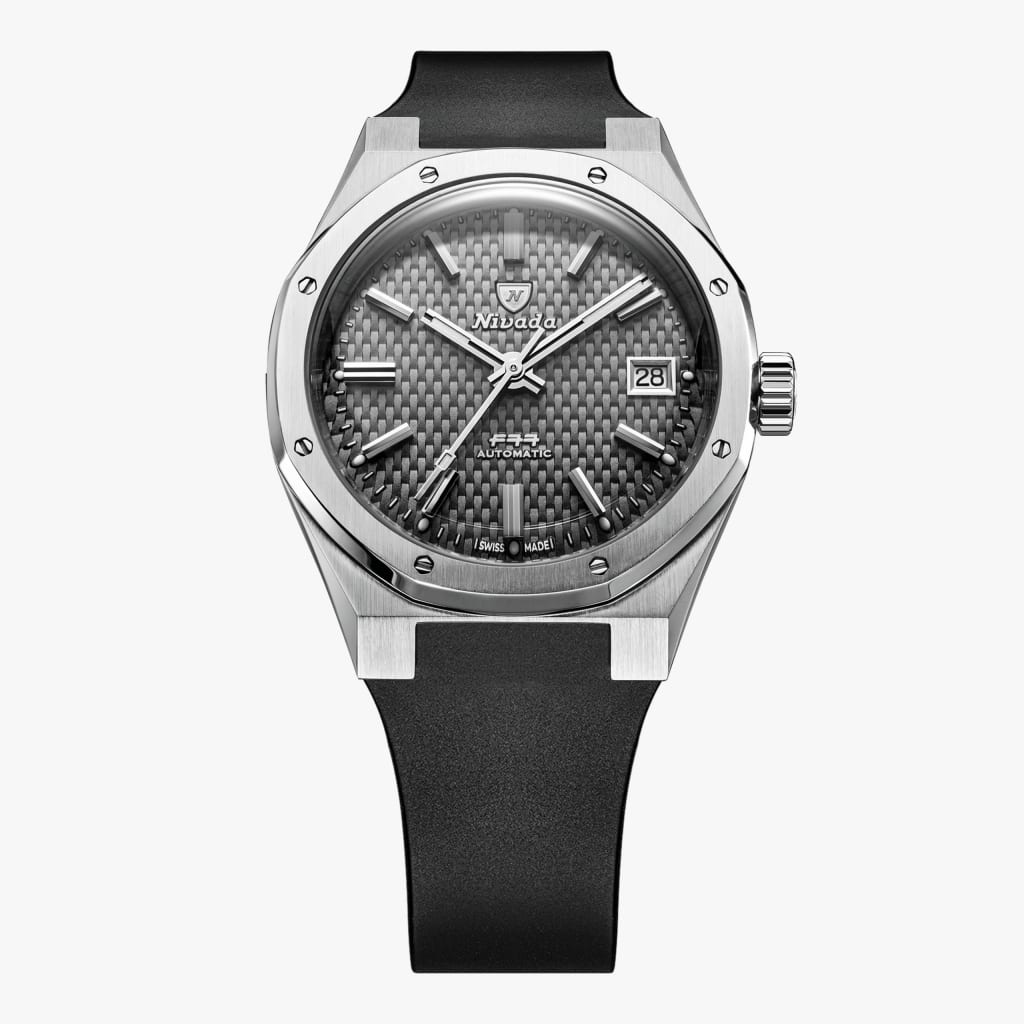 Nivada F77 Sst Grey MK2 - 38mm - Black Rubber Strap / With Date