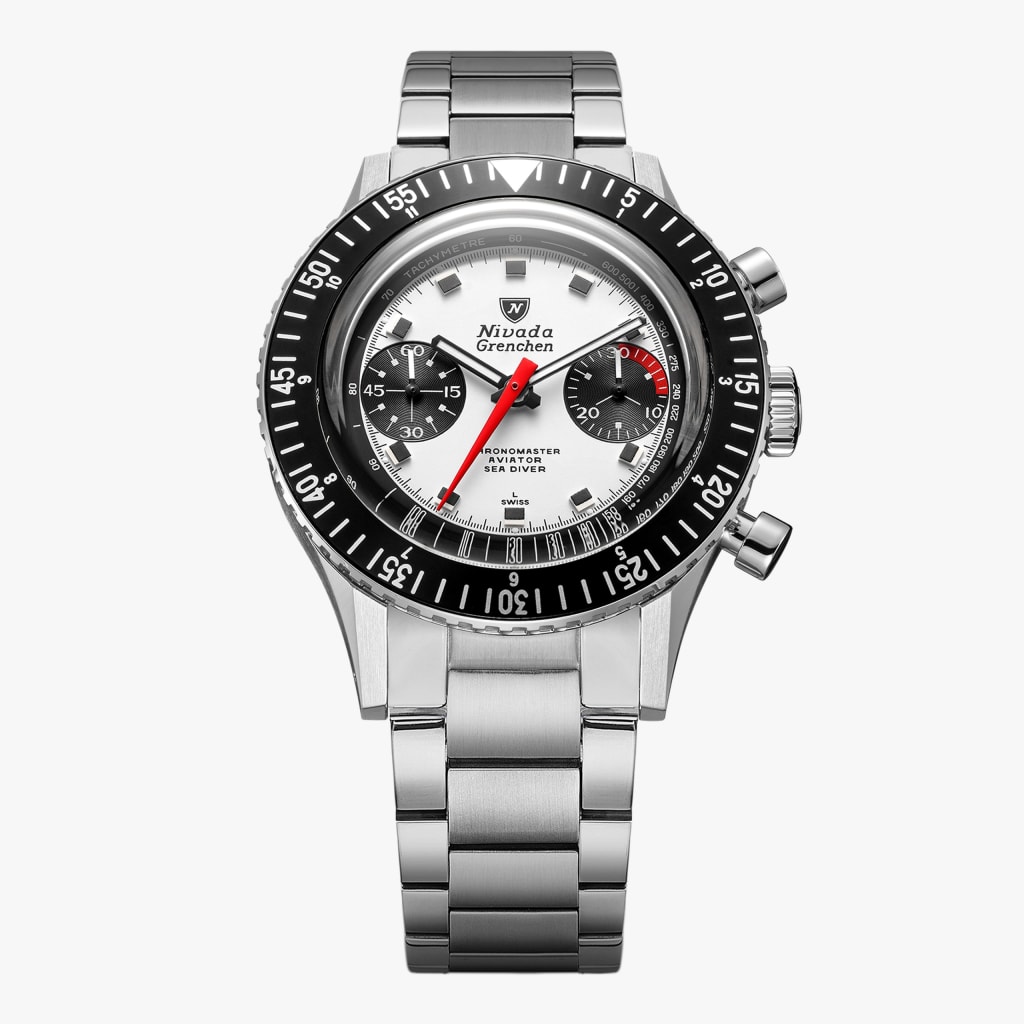 Nivada Chronomaster Panda - 38mm - Bracelet Flat Link / Closed Caseback