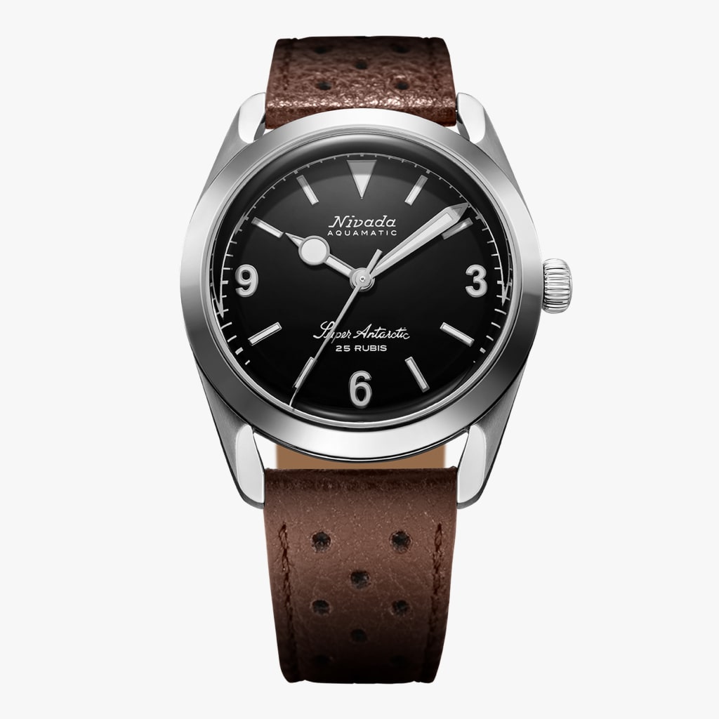 Nivada Super Antarctic 3.6.9 Black NO Vintage Effect - White Luminous - 38mm - Brown Racing strap