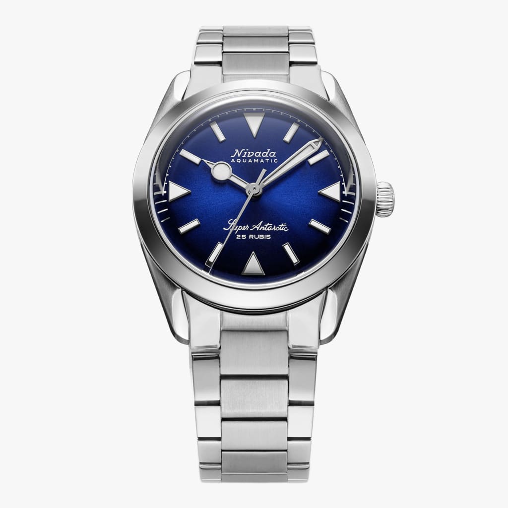 Nivada Super Antarctic Blue - 38mm - Bracelet Flat Link / NO Date