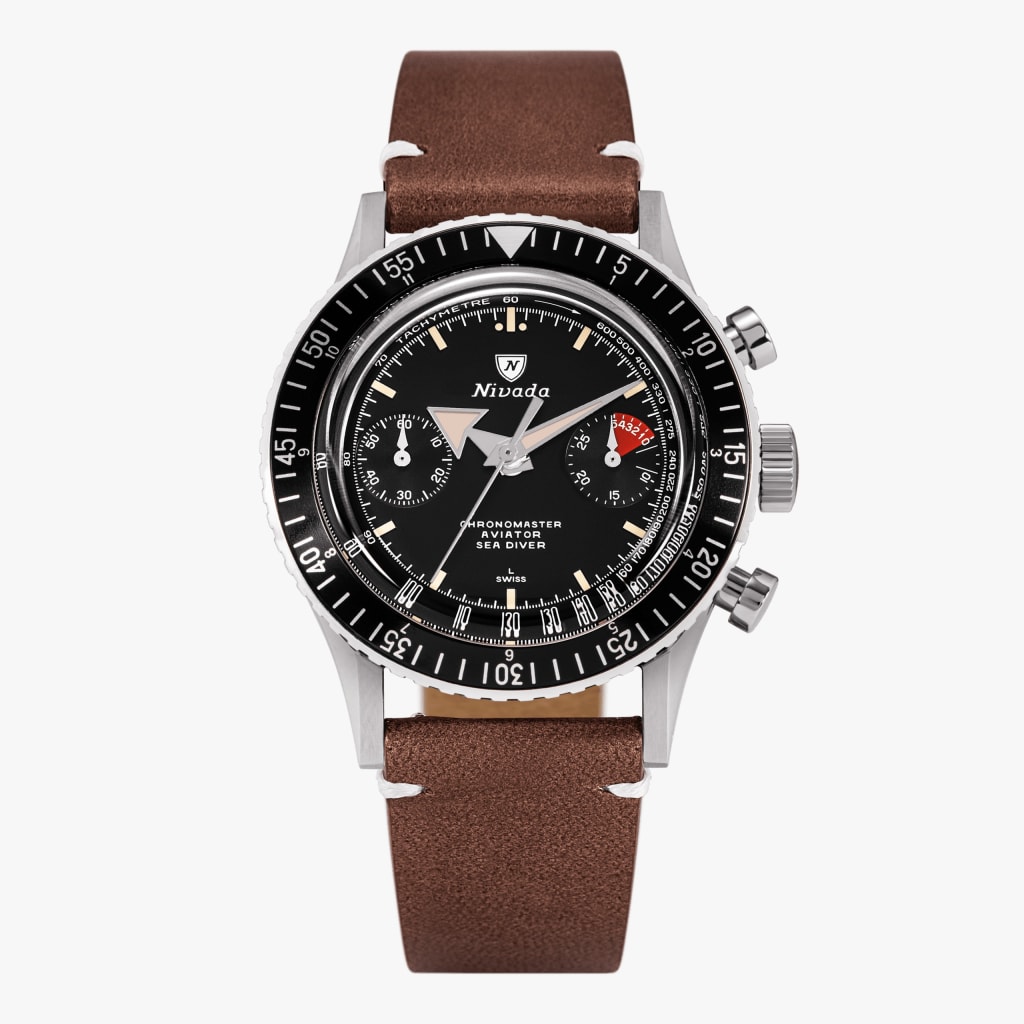 Nivada Broad Arrow N INTER.BEZEL - Manual - Brown leather White Stitching