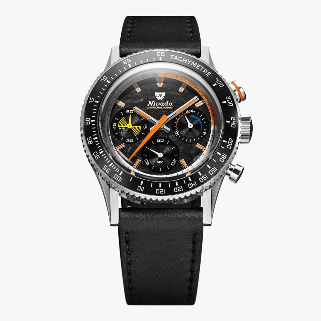 Nivada Chronoking Mecaquartz Racing Carbon – Schwarzes Leder