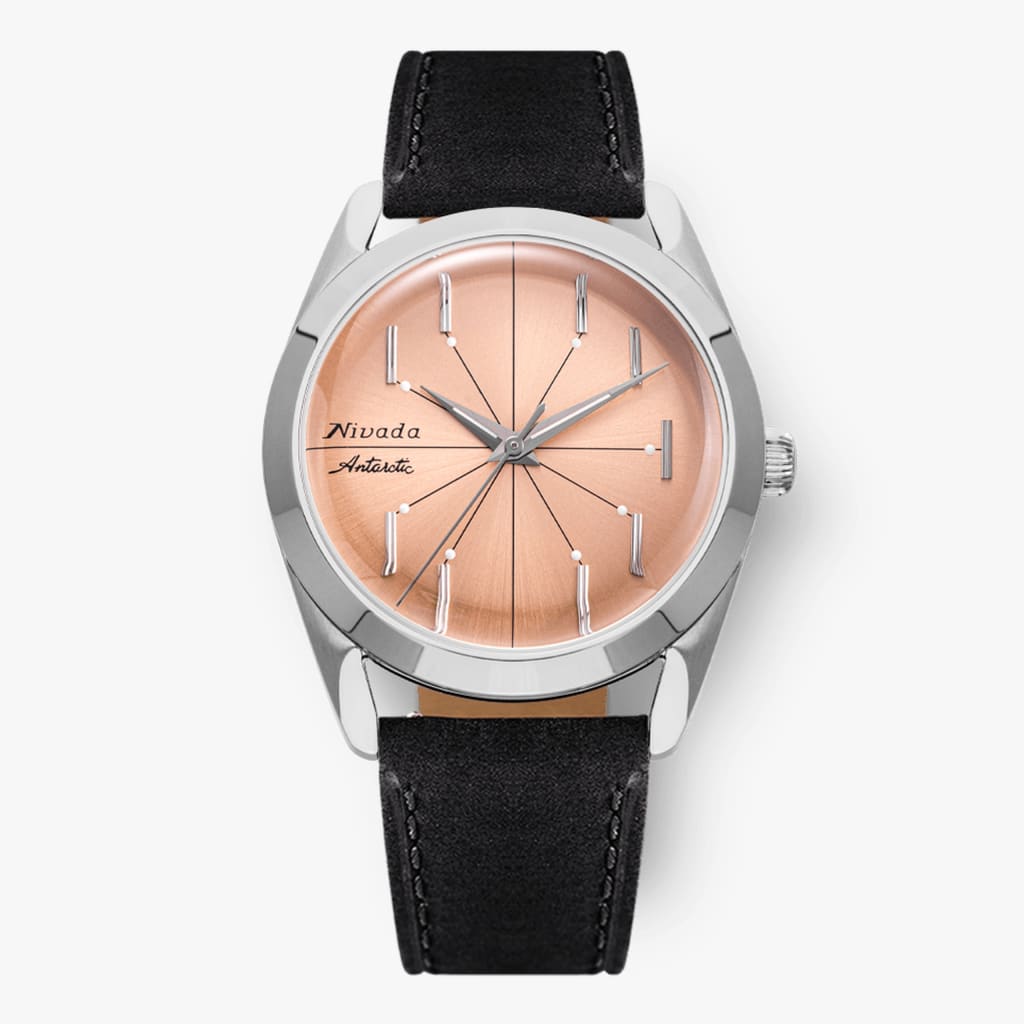 Nivada Antarctic Spider Salmon - Black Leather / NO Date