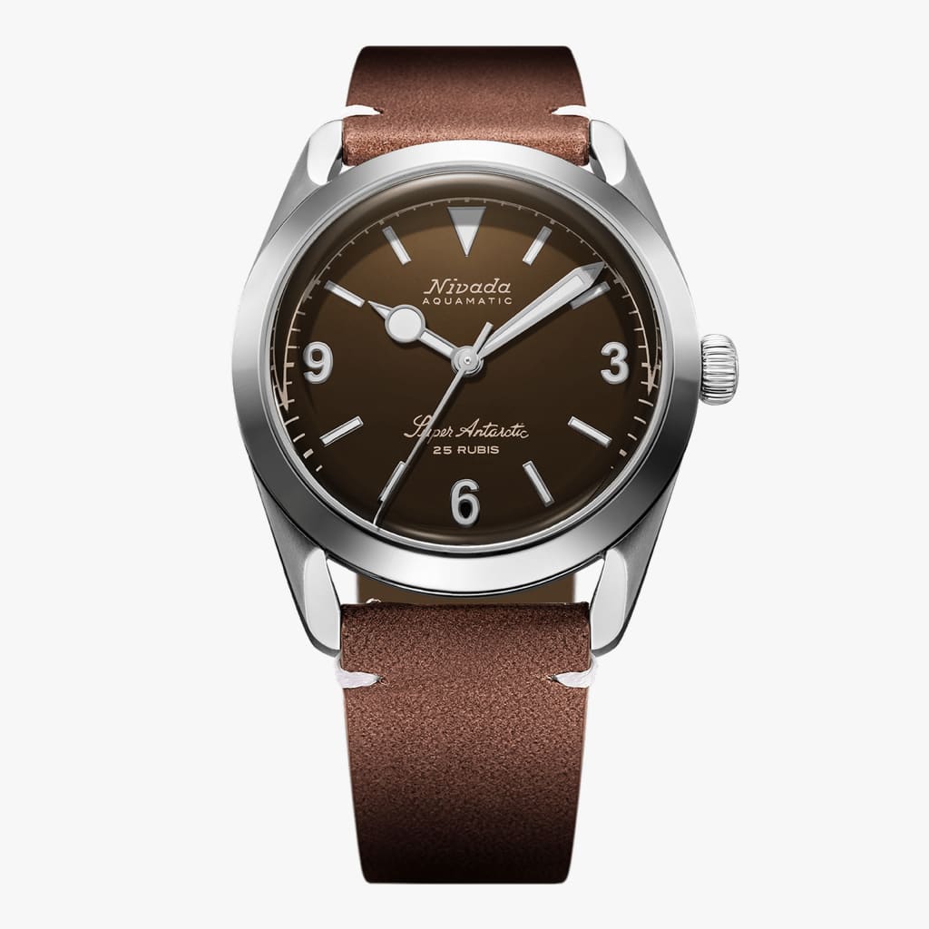 Nivada Super Antarctic 3.6.9 Brown NO Vintage Effect - White Luminous - 38mm - Brown Leather White Stitching