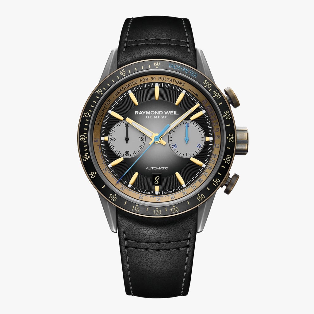 Raymond Weil Freelancer Men's Automatic Chronograph Bi-compax Bronze and Titanium Leather Watch