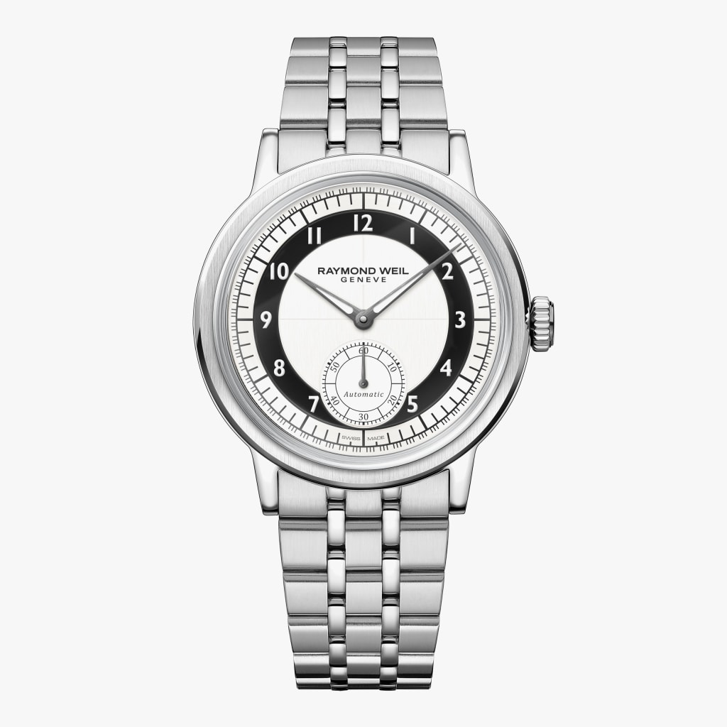 Raymond Weil Millesime Men's Automatic Small Seconds Tuxedo Black and White Dial Bracelet Watch