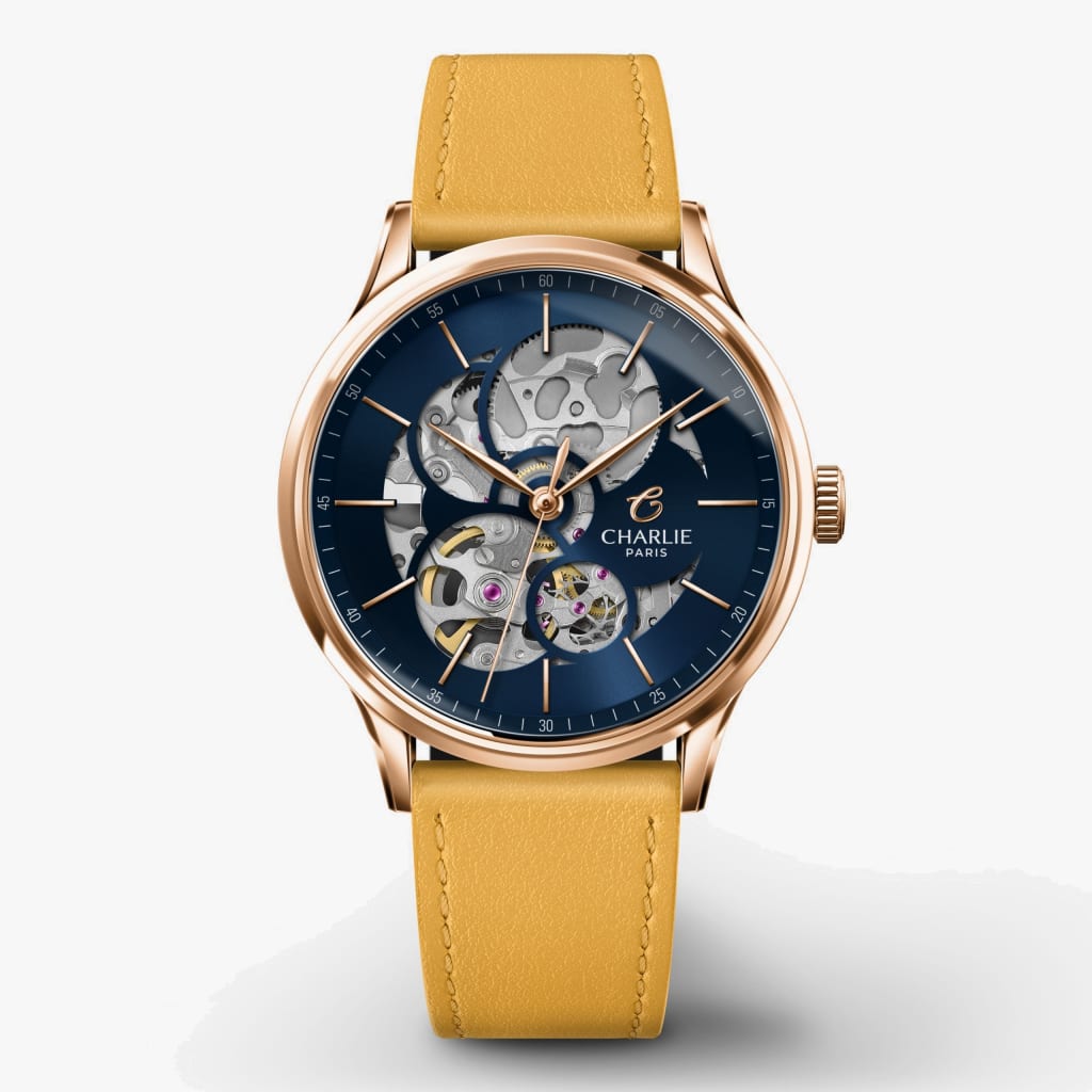 Charlie Paris Initial 36 - Openwork - Rose Gold/Blue - Cuire giallo toscano