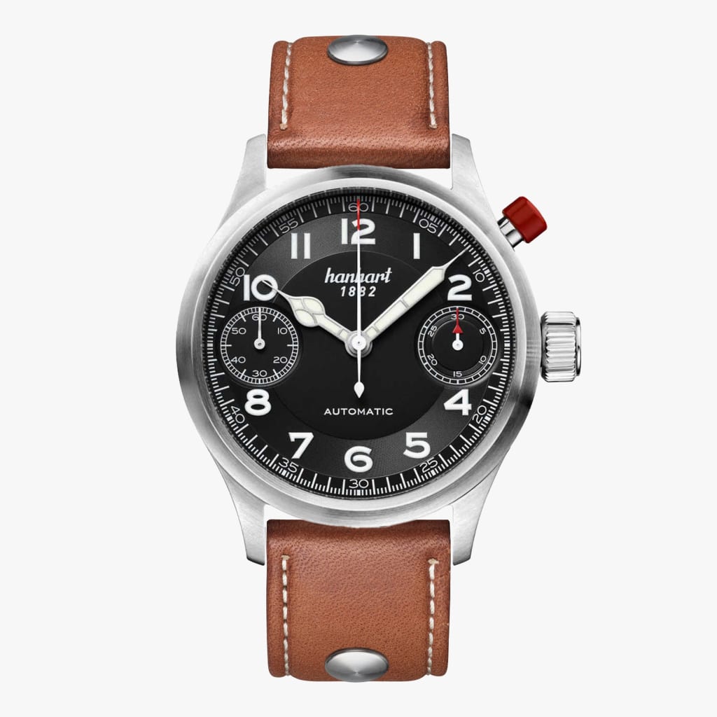 Hanhart Pioneer MonoScope black, smooth bezel, 45 mm