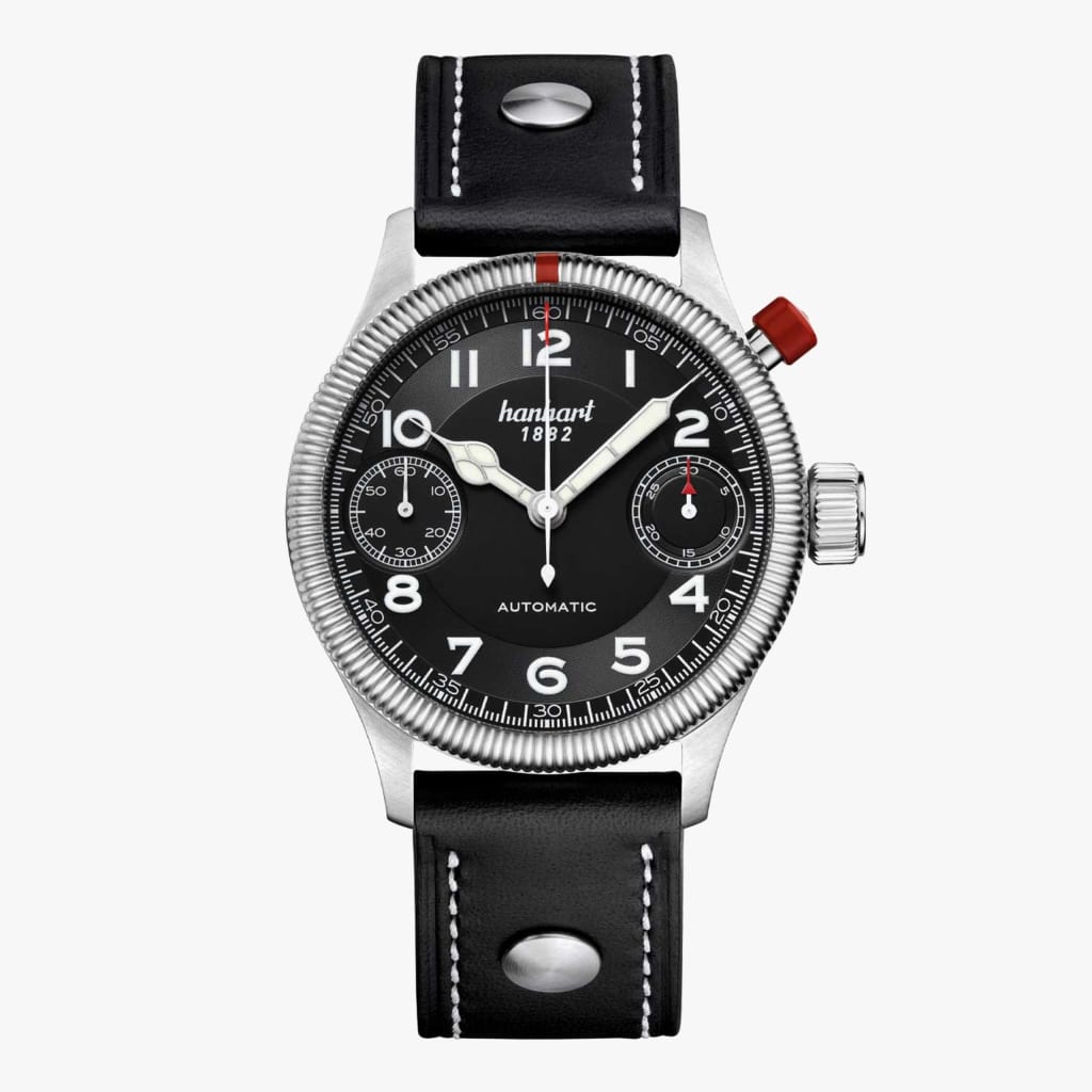 Hanhart Pioneer MonoScope, black fluted bezel, 45 mm