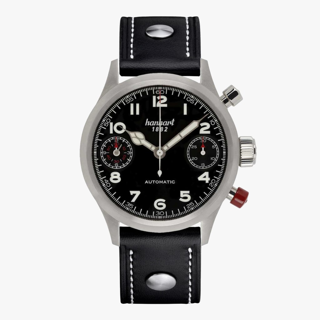 Hanhart Pioneer TwinDicator, black, smooth bezel, 45 mm