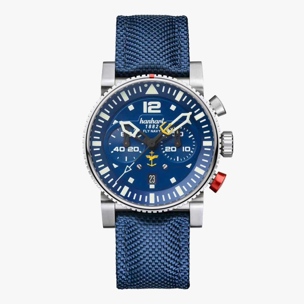 Hanhart Primus Fly Navy Steel MFG5, 44 mm
