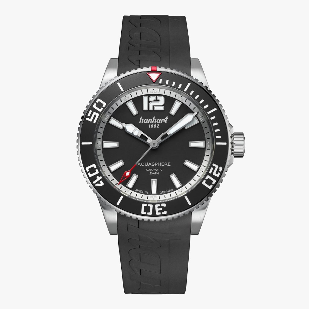 Hanhart Aquasphere Matte Black, 42 mm, rubber strap