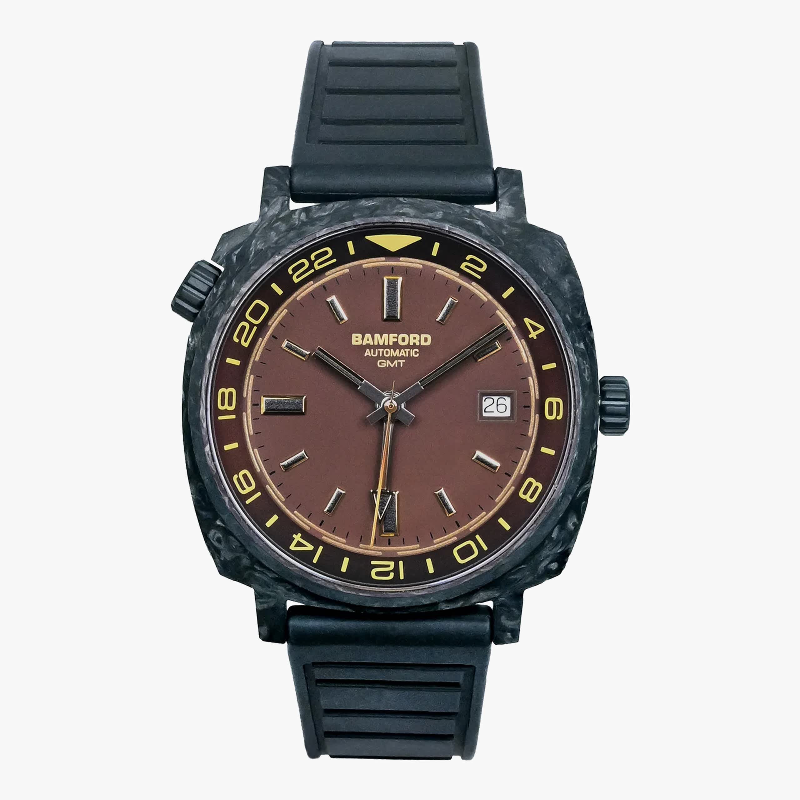 Bamford London GMT Forged Carbon - Dark muted brown with Gold accents