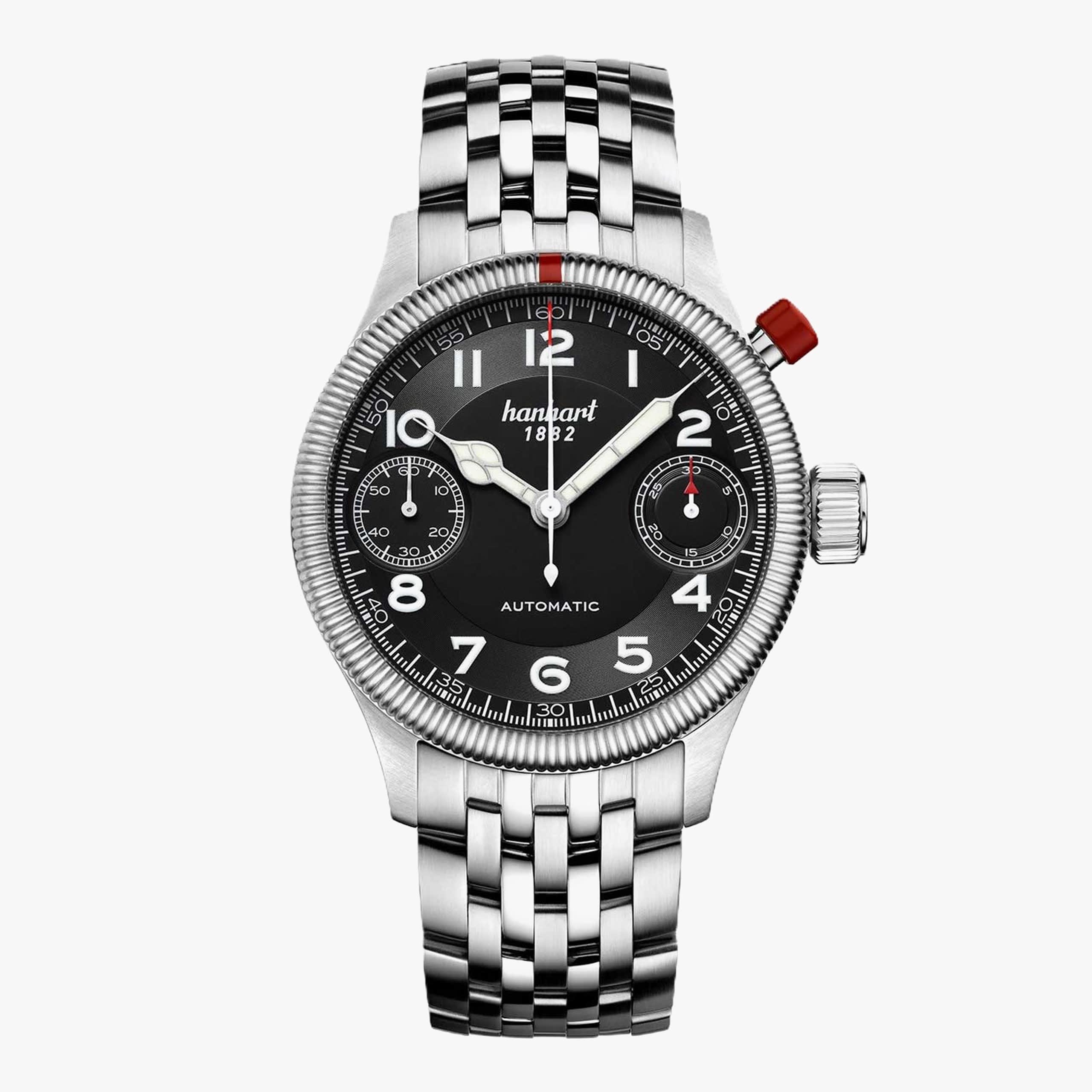 Hanhart Pioneer MonoScope, black fluted bezel, 45 mm