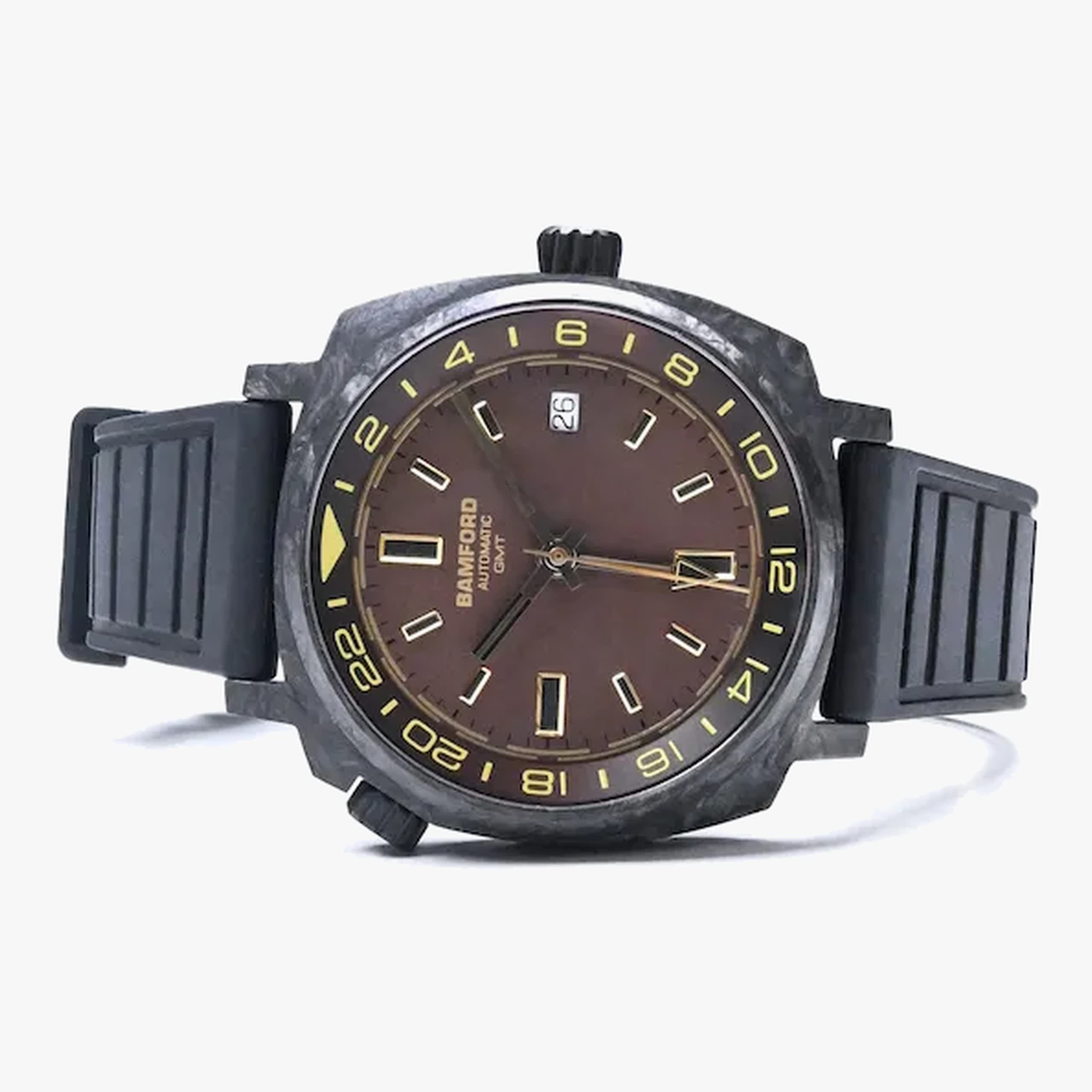 Bamford London GMT Forged Carbon - Dark muted brown with Gold accents
