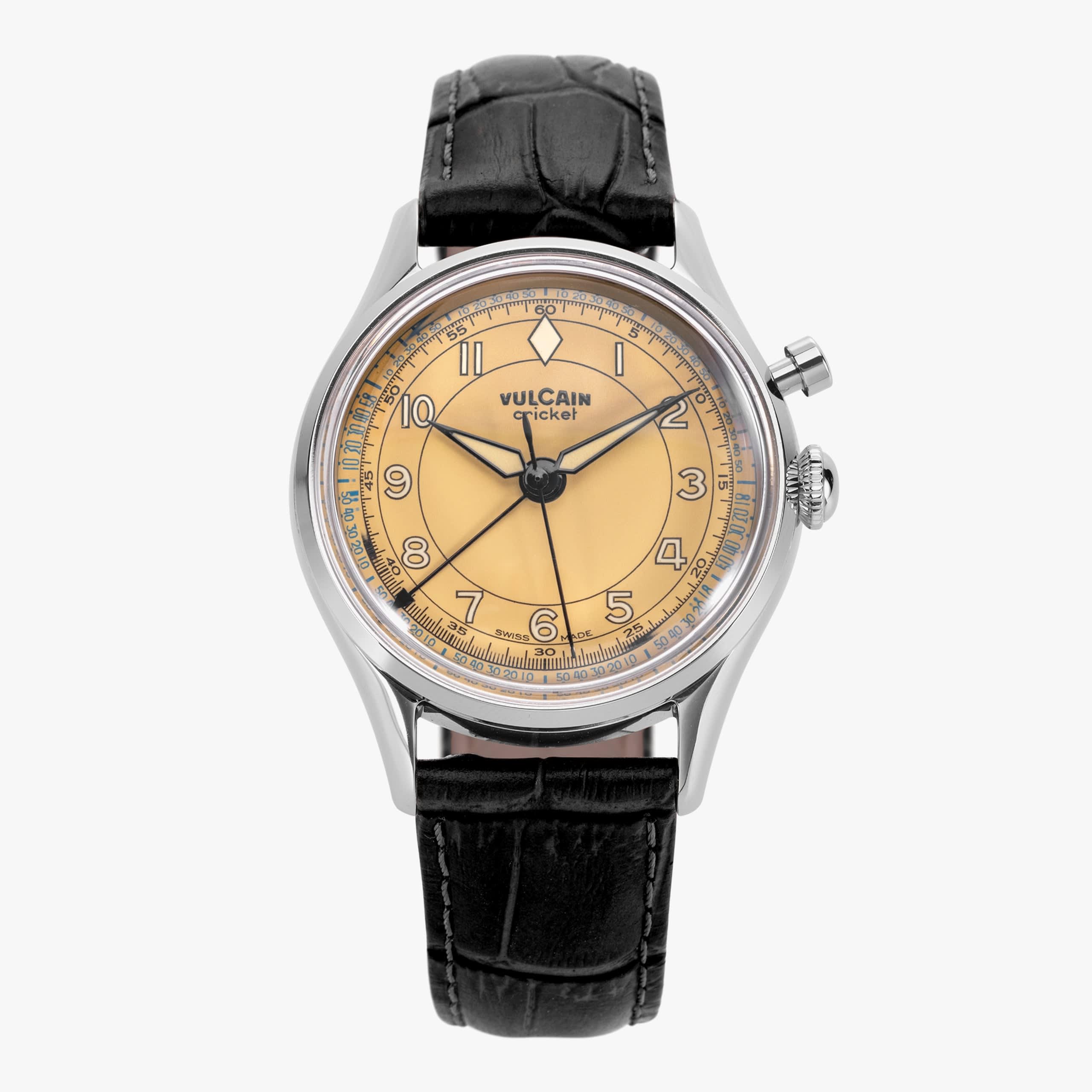 Vulcain Cricket Classique 36 mm - Khaki Brown Black Alligator (Cites) / Sapphire Crystal See Through Case Back