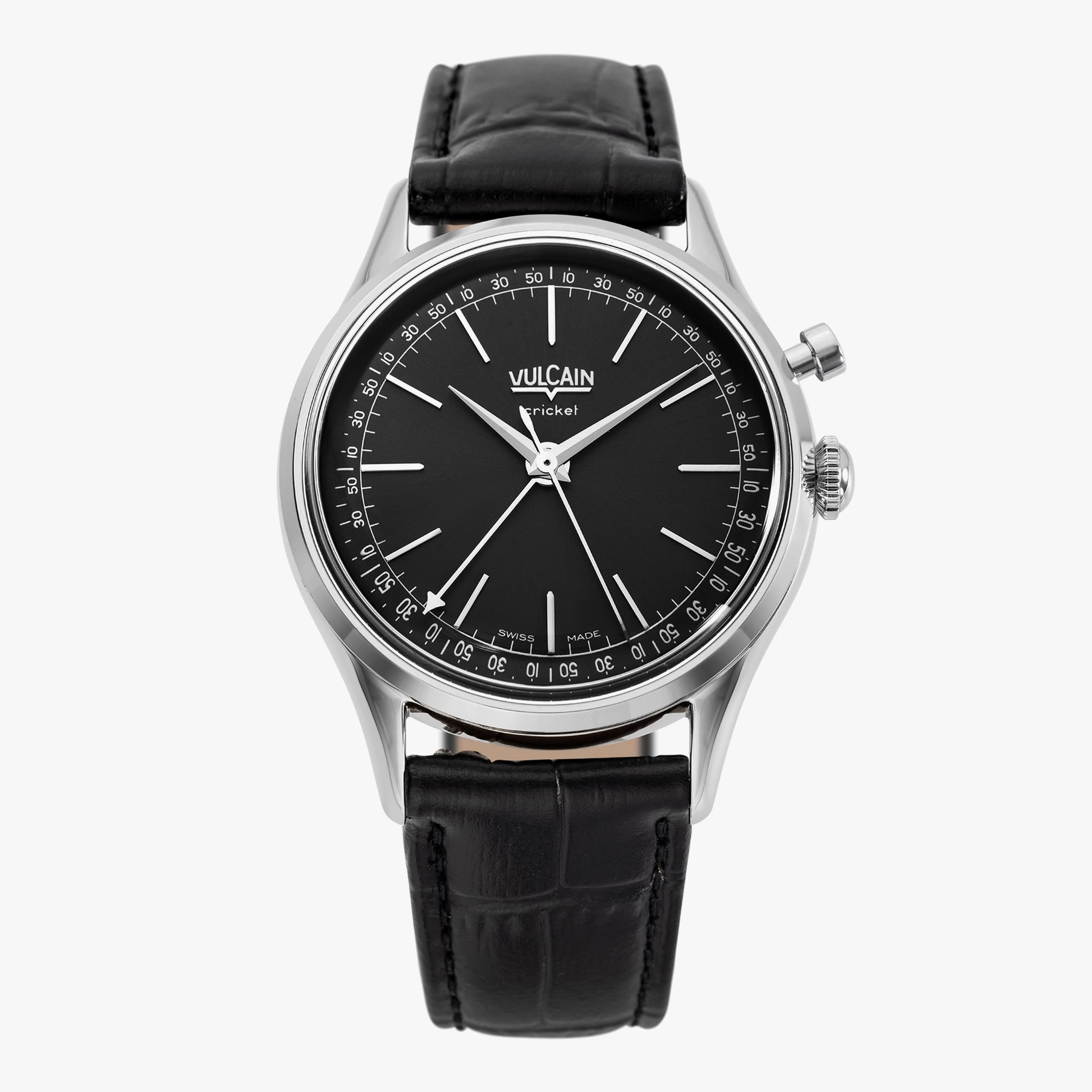 Vulcain Cricket President 39 mm - Black Black Alligator (Cites) / Sapphire Crystal See Through Case Back