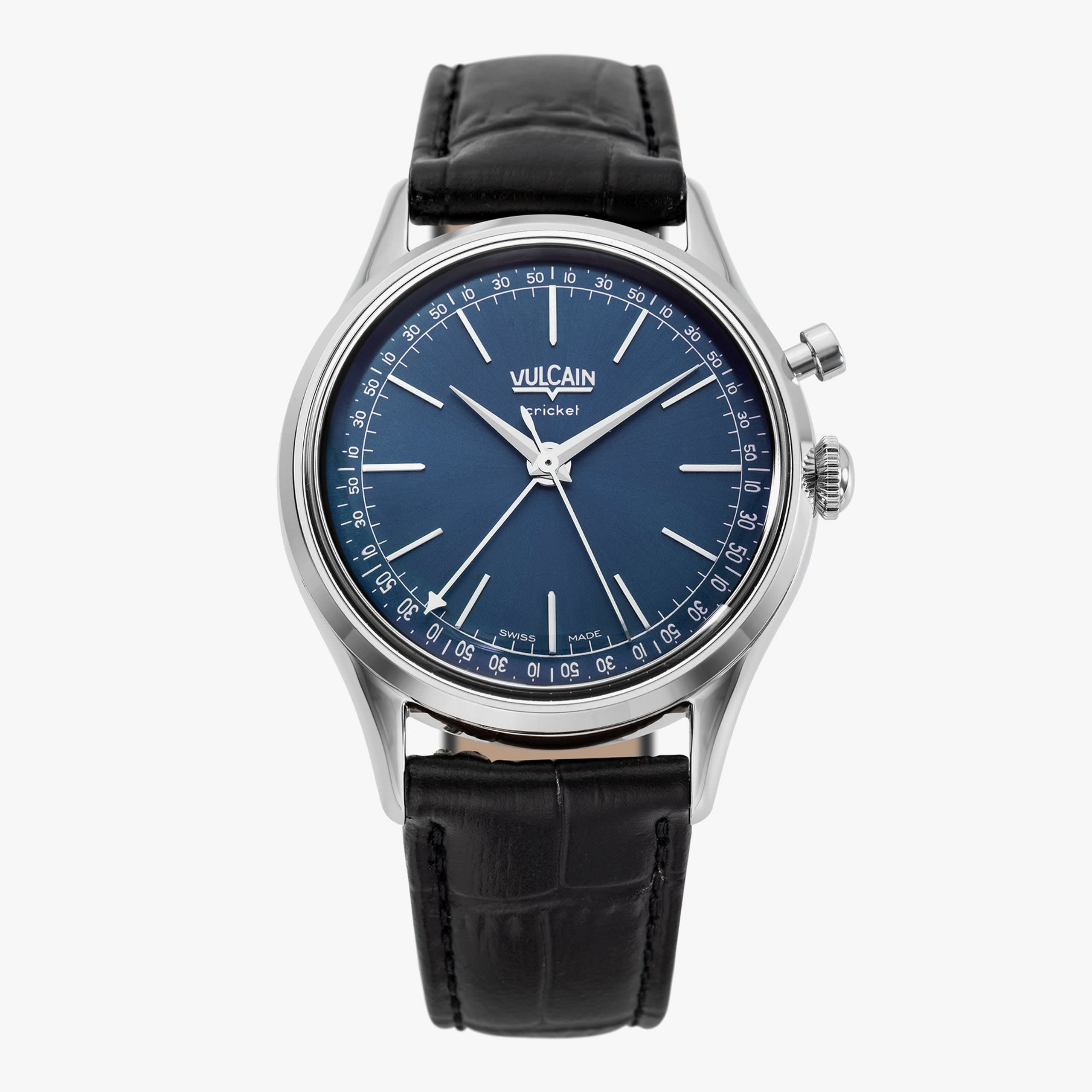 Vulcain Cricket President 39 mm - Blue Black Alligator (Cites) / Sapphire Crystal See Through Case Back