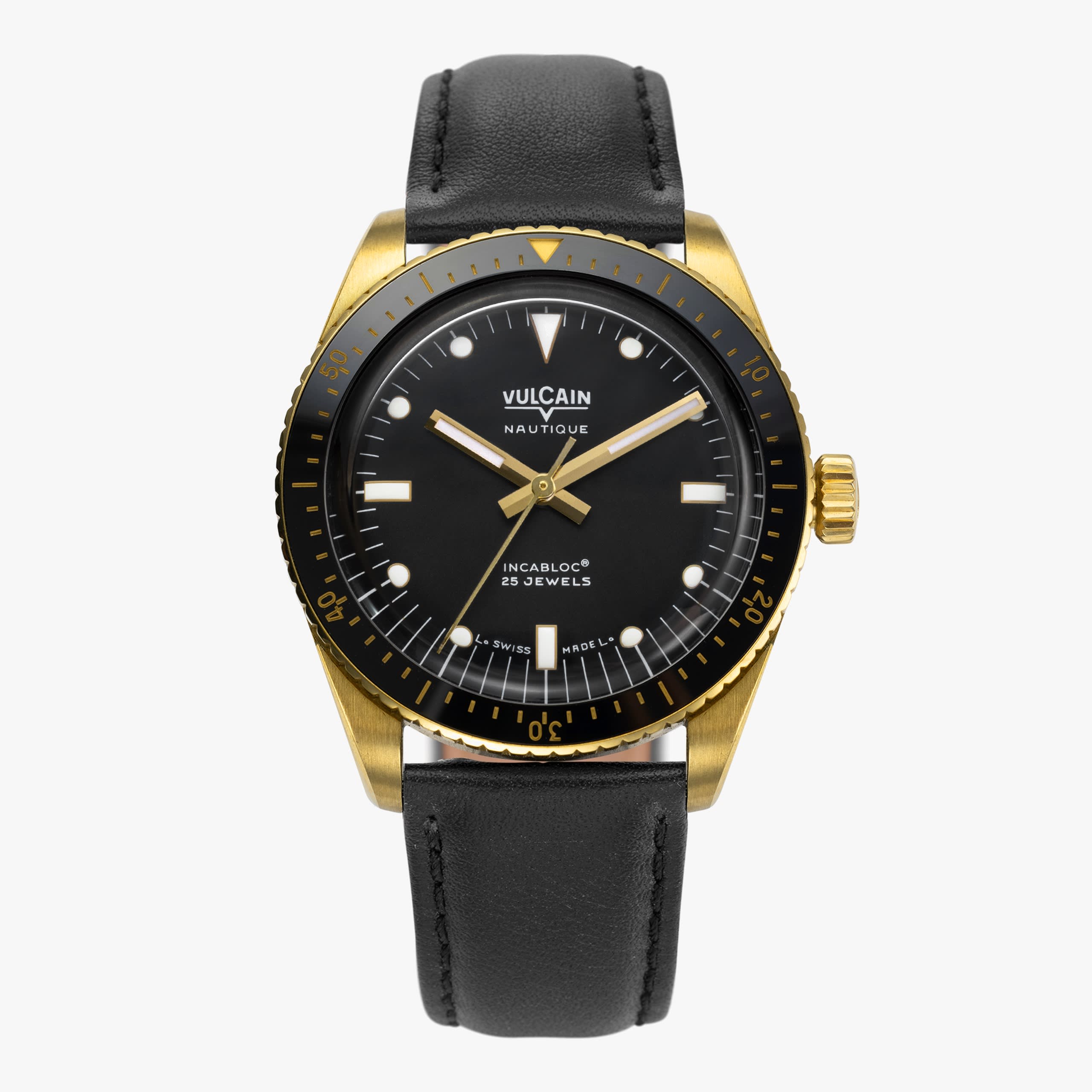 Vulcain Skindiver Nautique - Gold & Black Black Plain