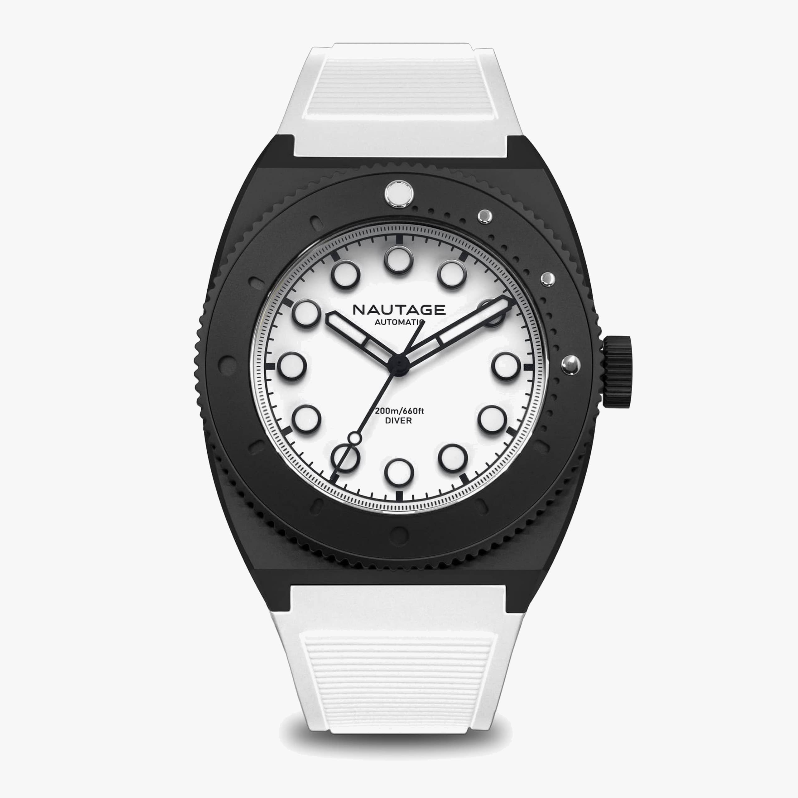 Nautage Diver Black Inverted Lume White Strap