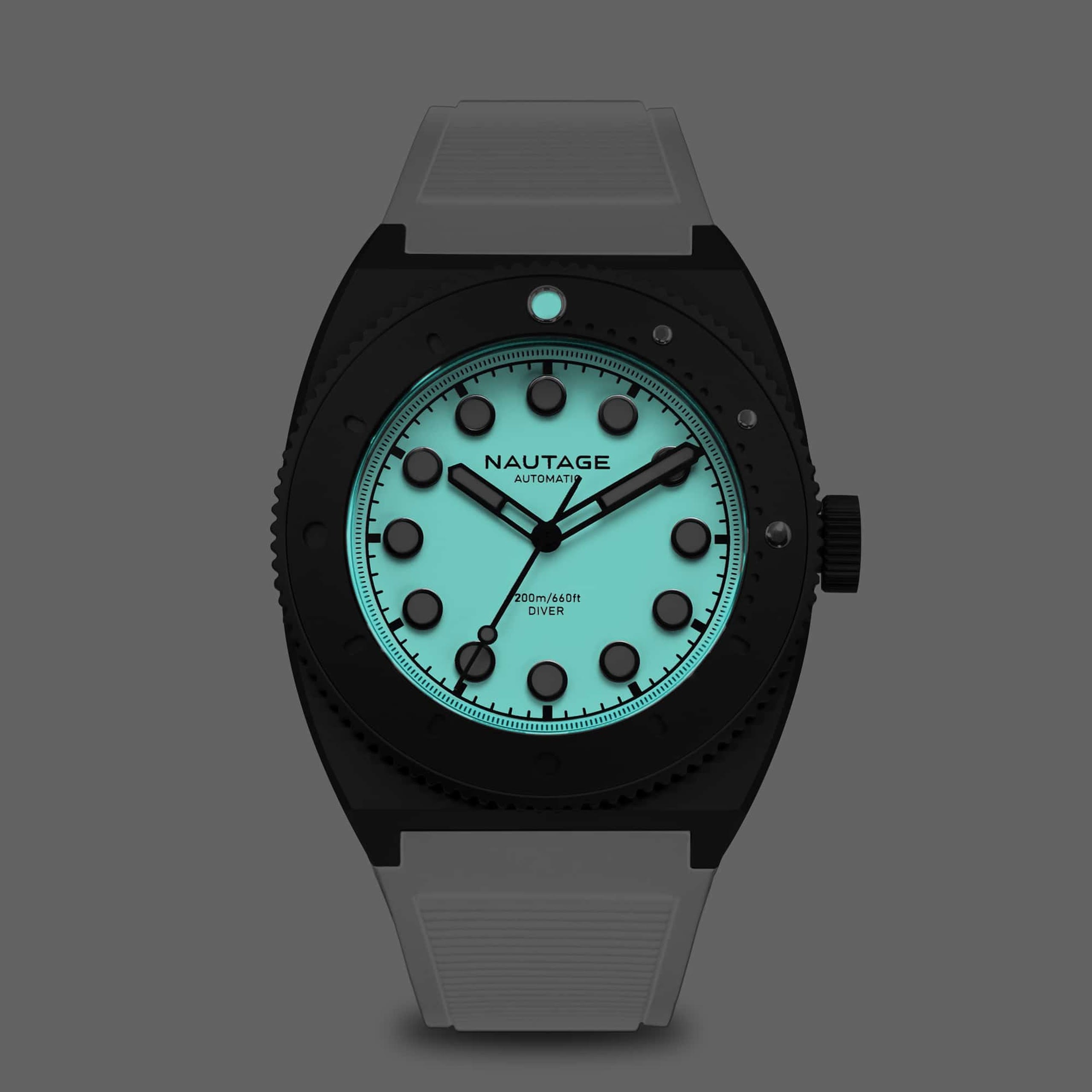 Nautage Diver Black Inverted Lume White Strap