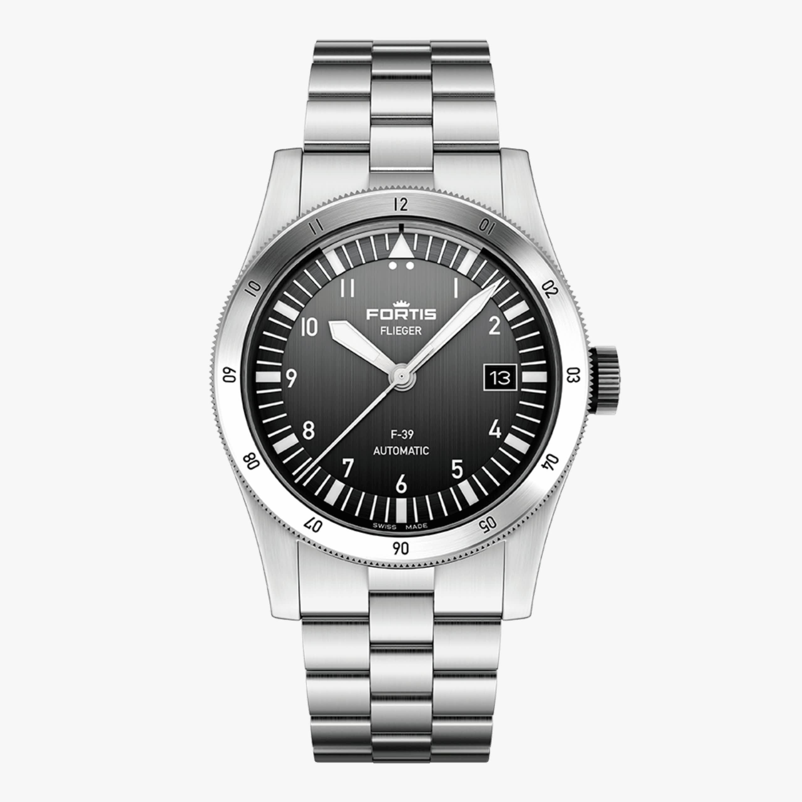 Fortis Flieger F-39 - Black / Block Bracelet