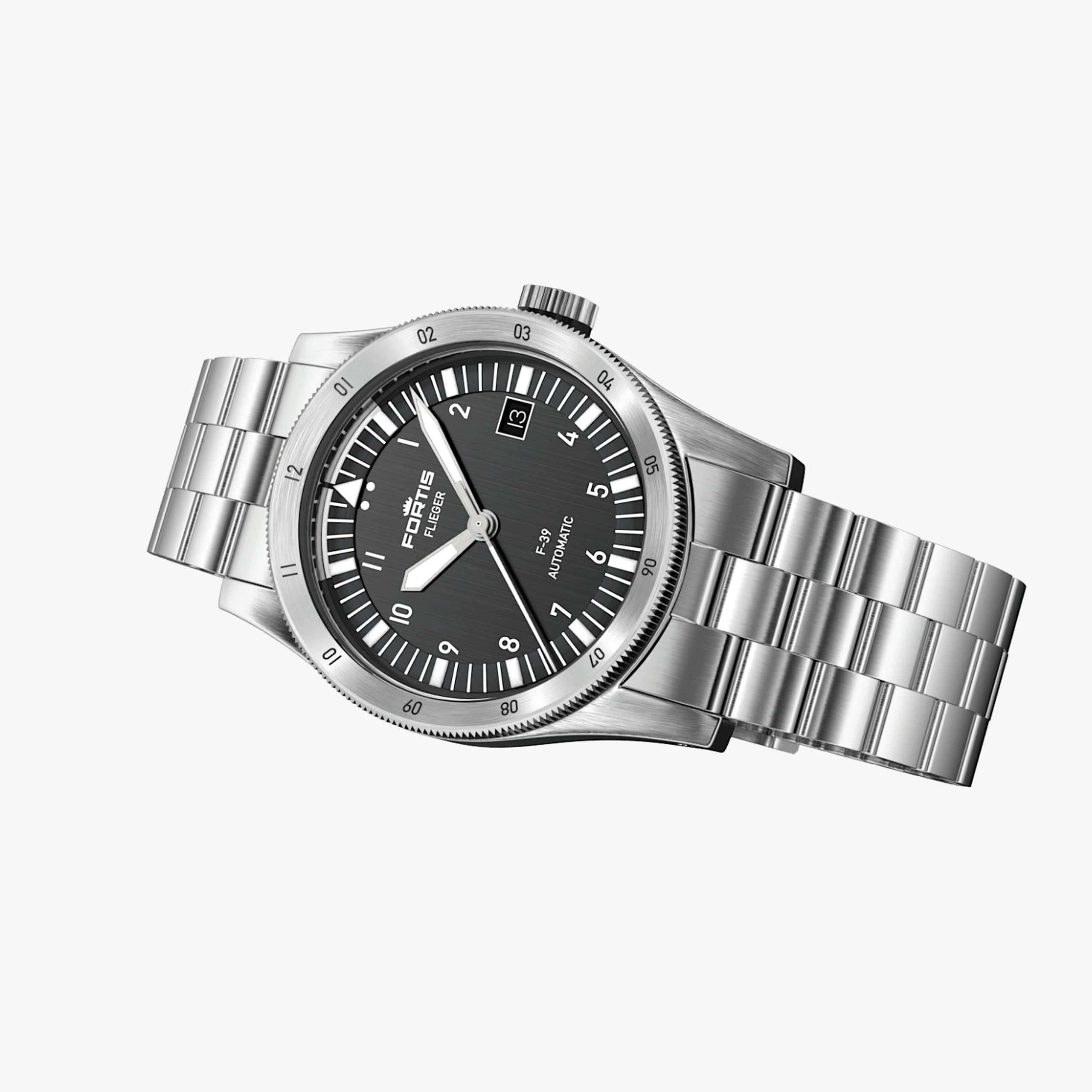 Fortis Flieger F-39 - Black / Block Bracelet