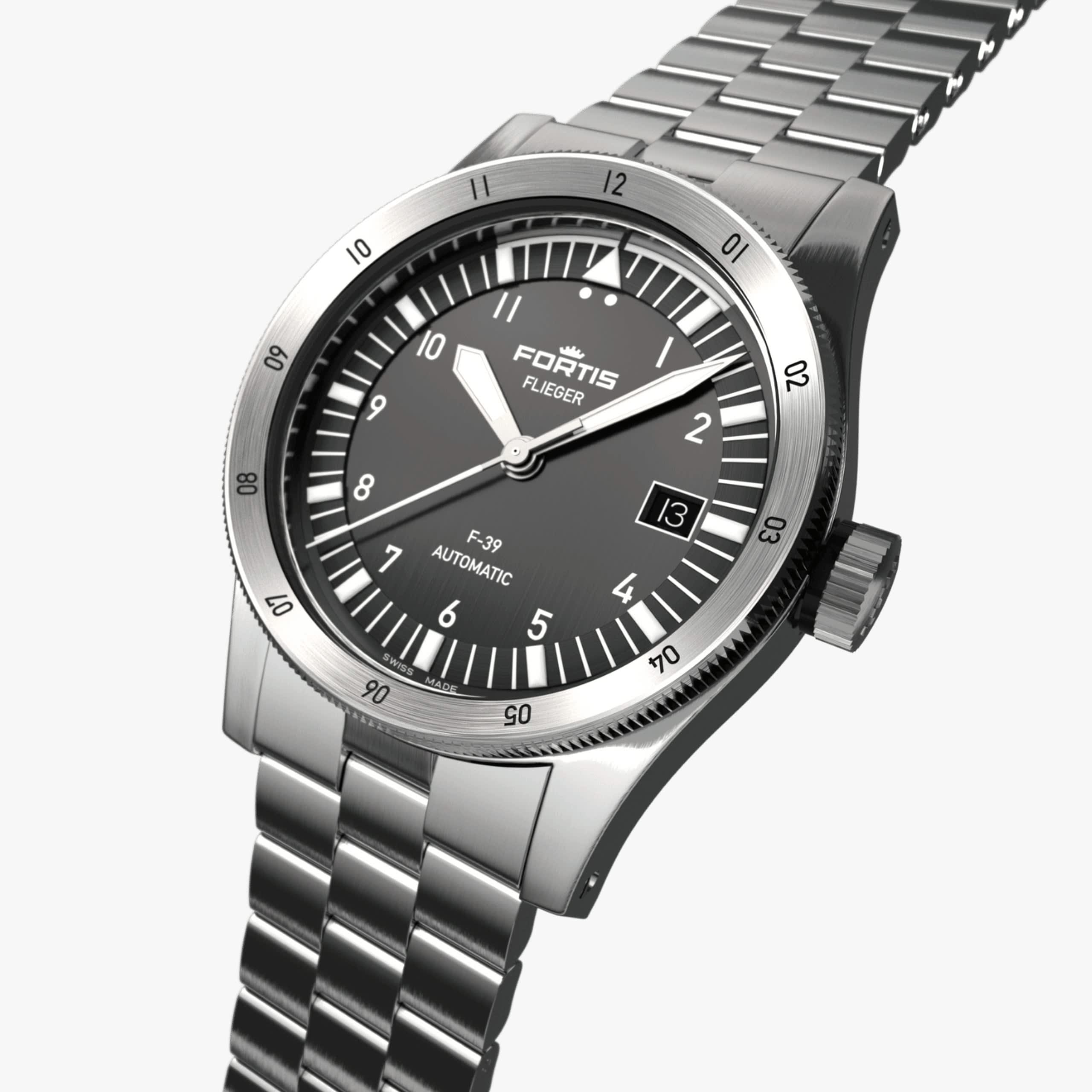 Fortis Flieger F-39 - Black / Block Bracelet