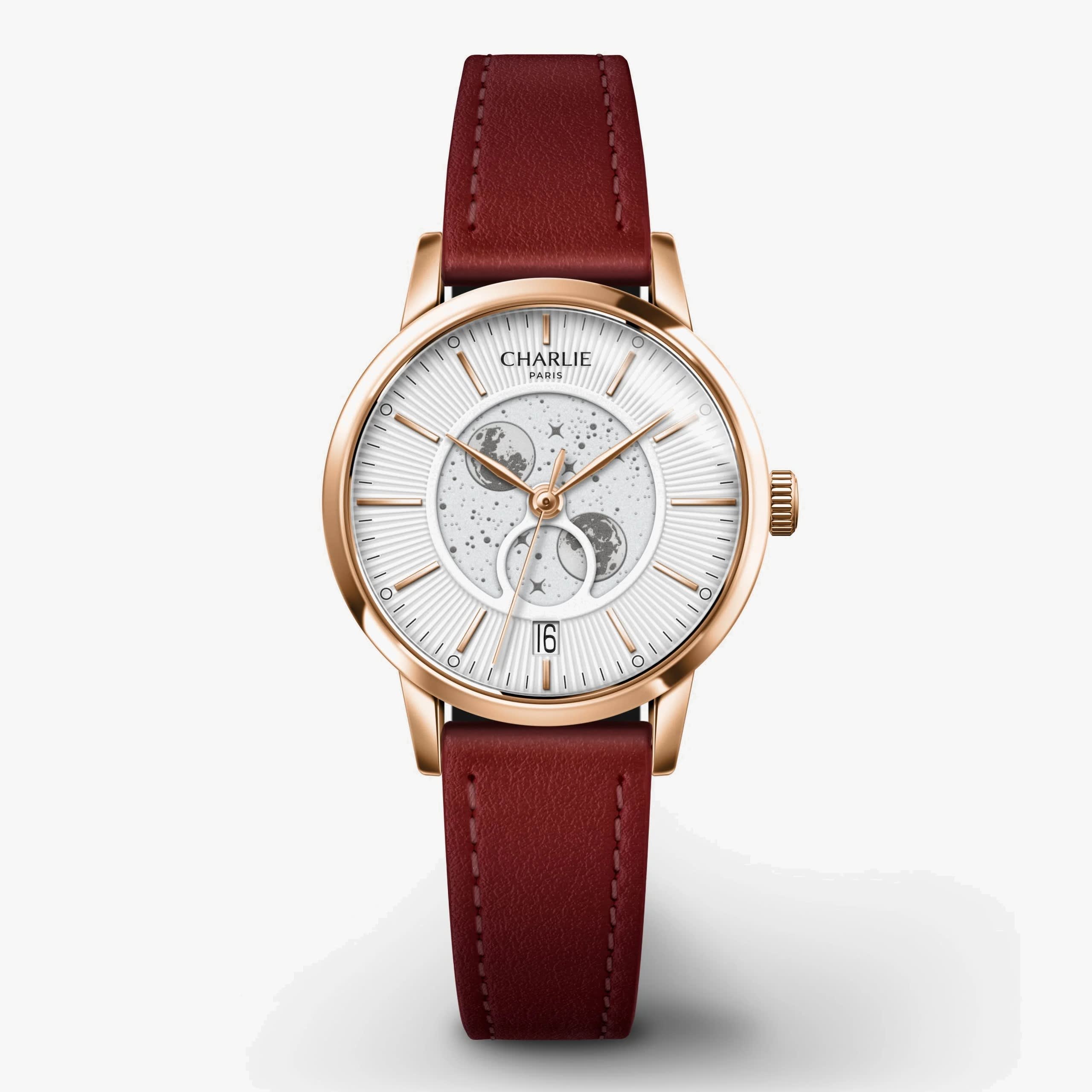 Charlie Paris Sully – Moon Phase – Rose Gold & White | World Watch Museum