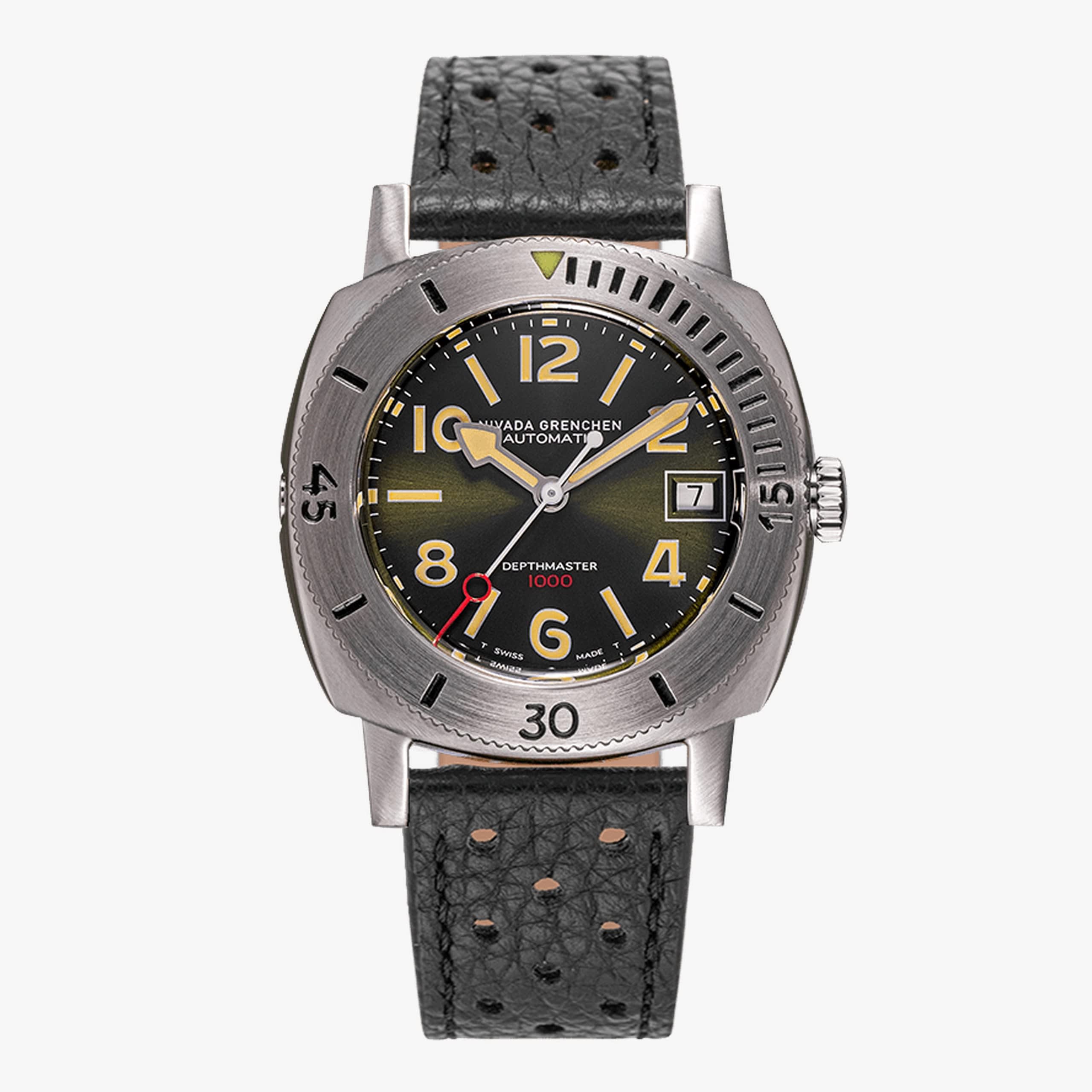 Nivada Depthmaster Numerals - Green - Black Racing Strap