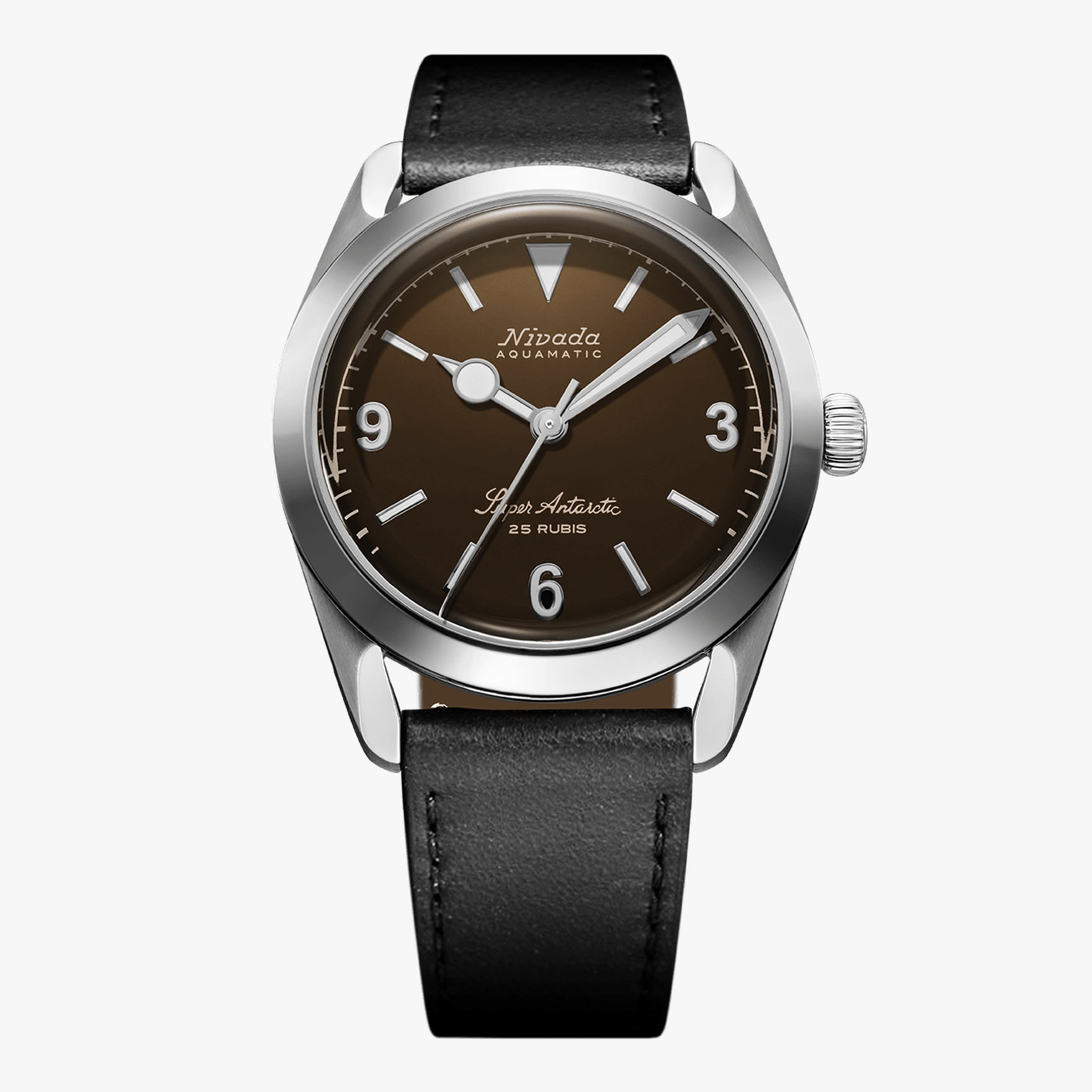 Nivada Super Antarctic 3.6.9 Brown NO Vintage Effect - White Luminous - 38mm - Black Leather