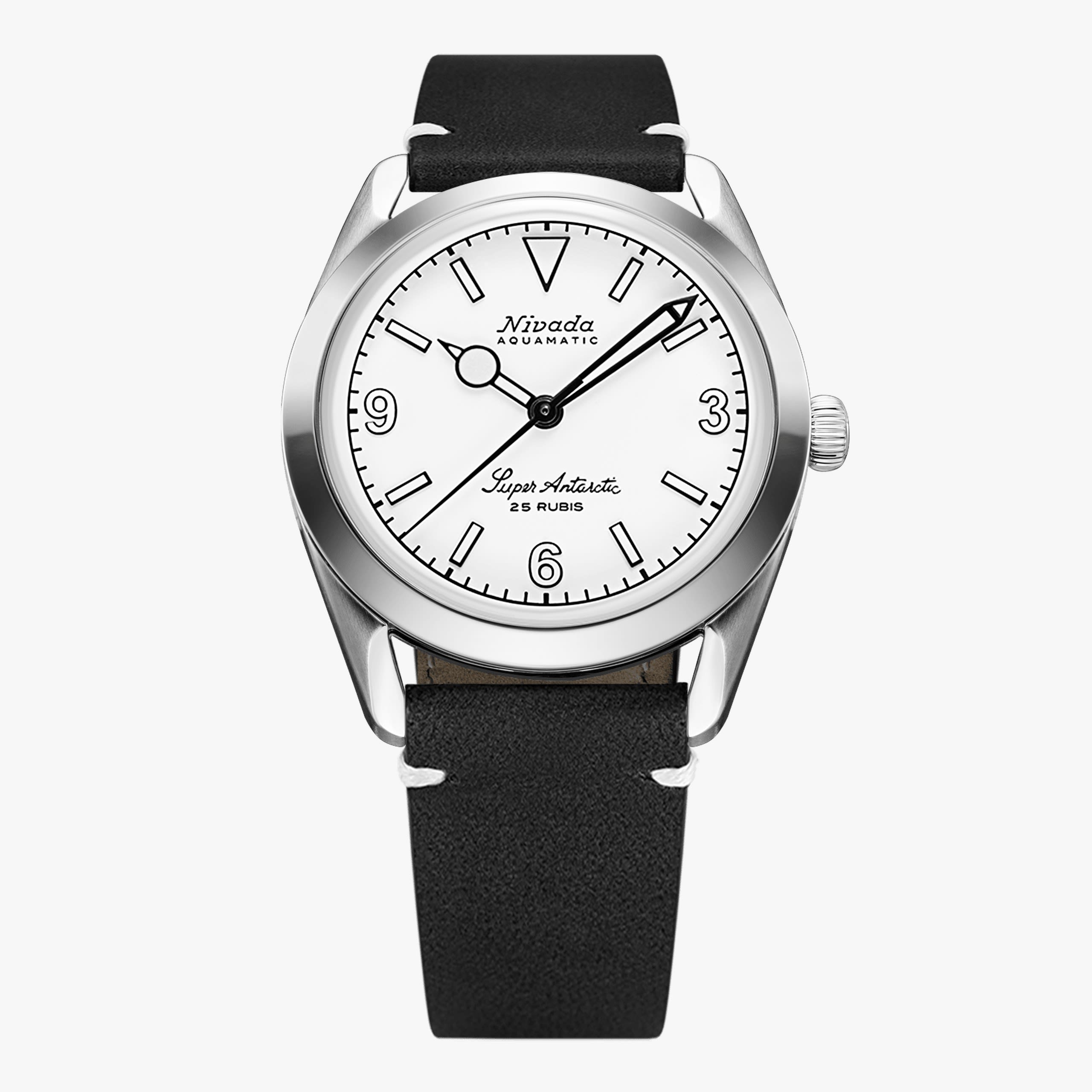Nivada Super Antarctic White 3.6.9 - White Luminova - 38mm - Black Leather White Stitching