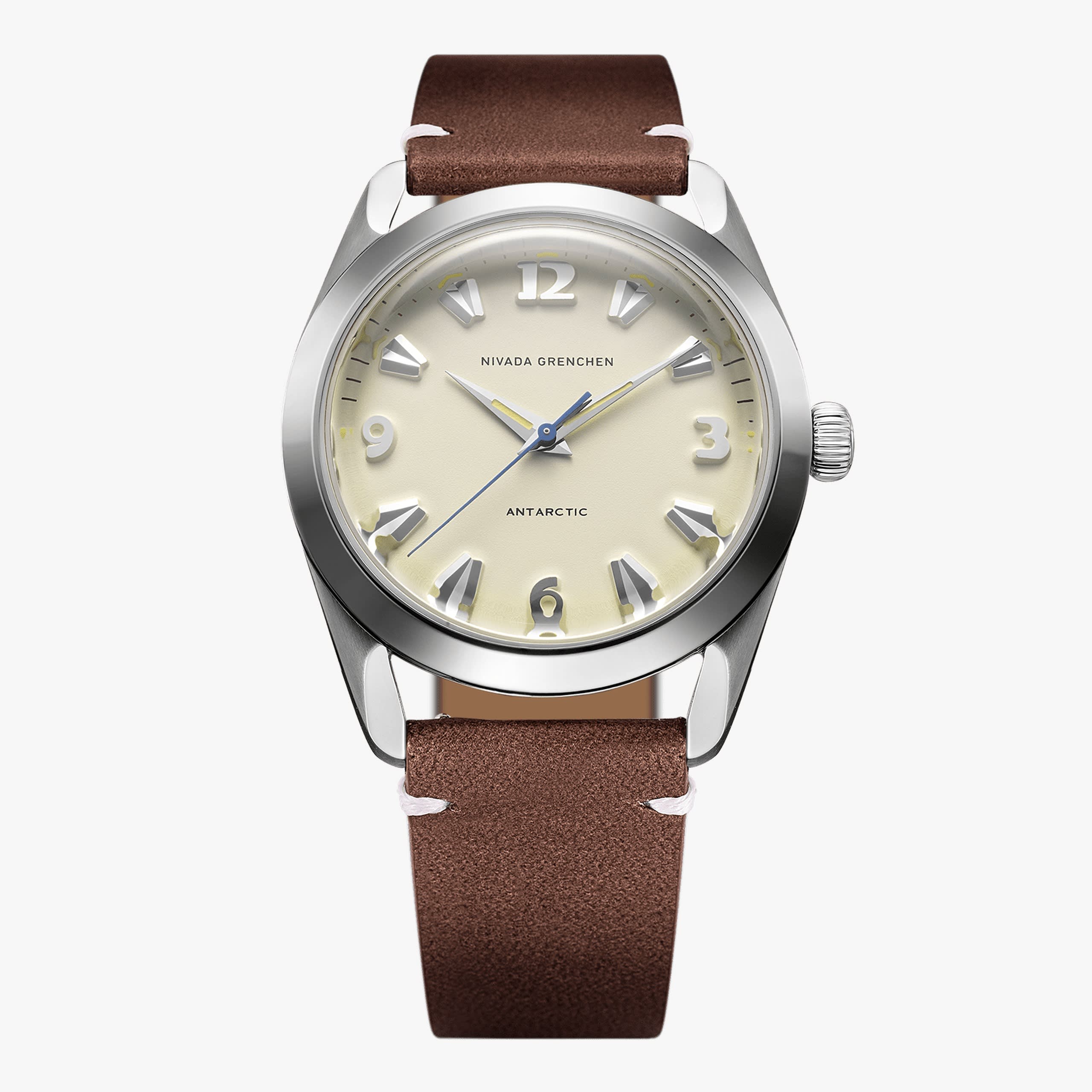 Nivada Antarctic Eggshell Beige Luminova - 38mm - Brown Leather White Stitching